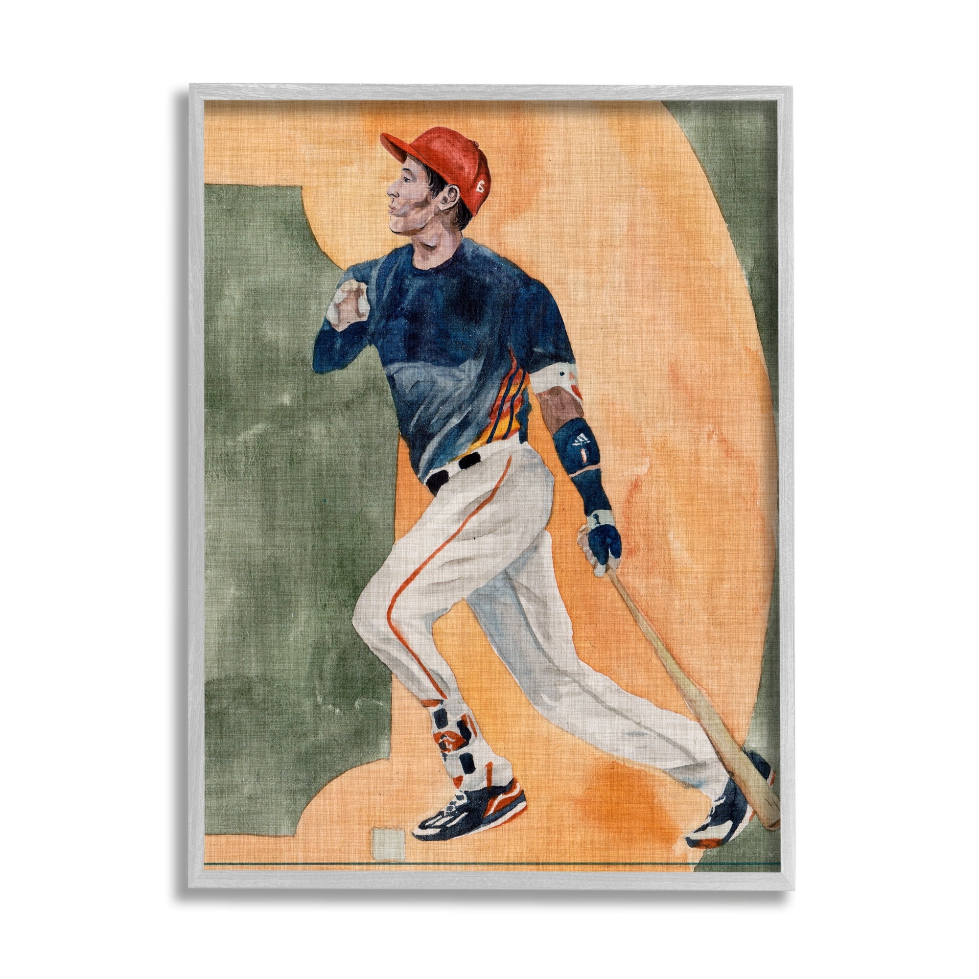 Stupell Industries Baseball Player Sports Painting Sports Painting Gray Framed Art Print Wall Art