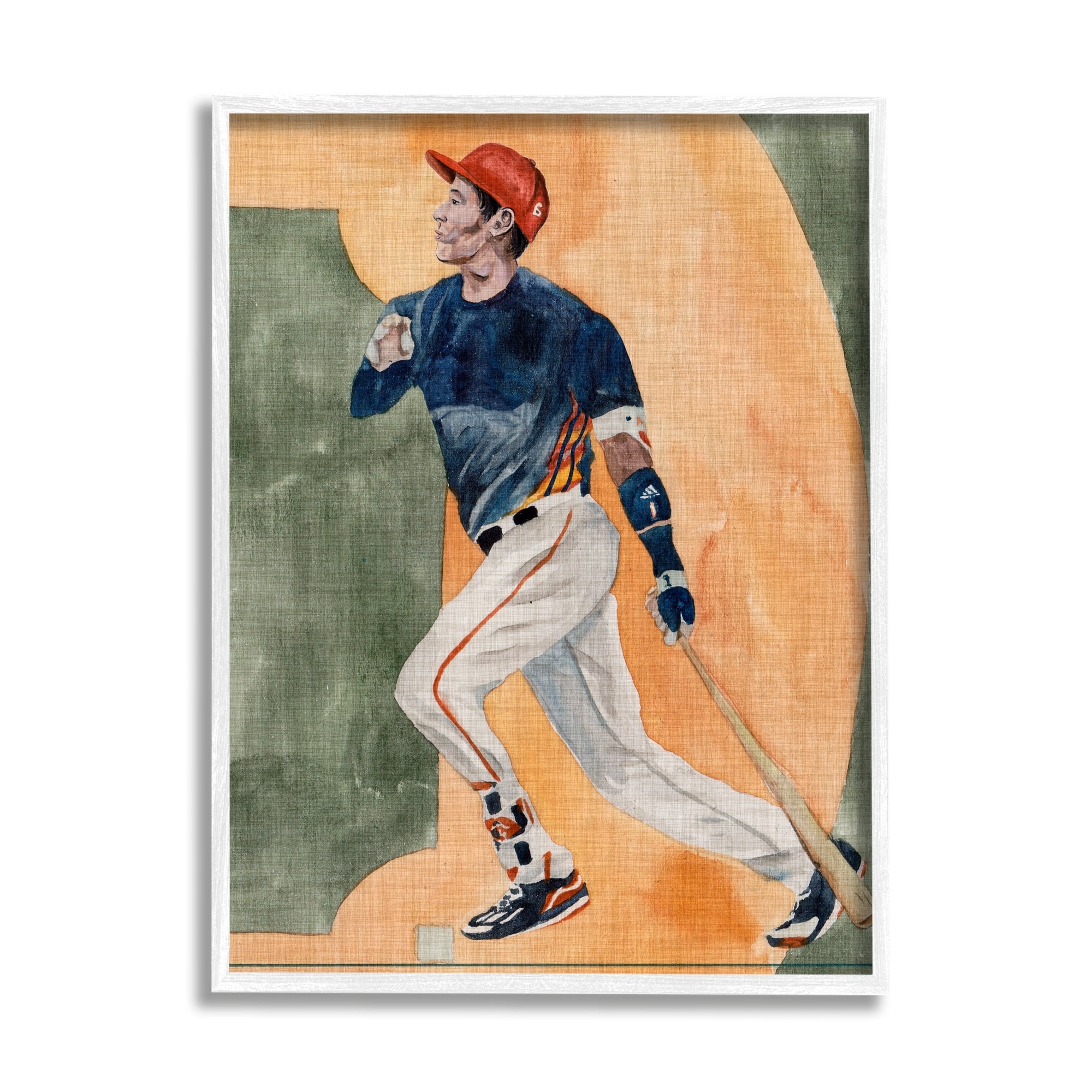 Stupell Industries Baseball Player Sports Painting Sports Painting White Framed Art Print Wall Art