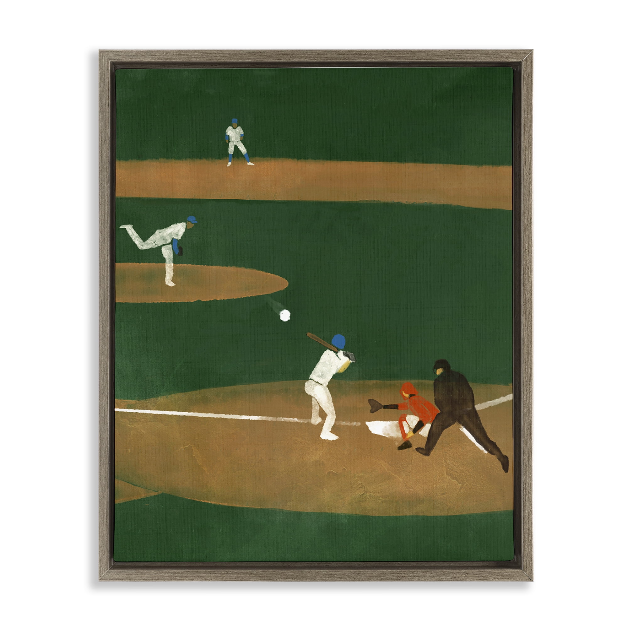 Stupell Industries Baseball Players View Sports Painting Brown Floater Framed Canvas Art Print Wall Art, 17 x 21