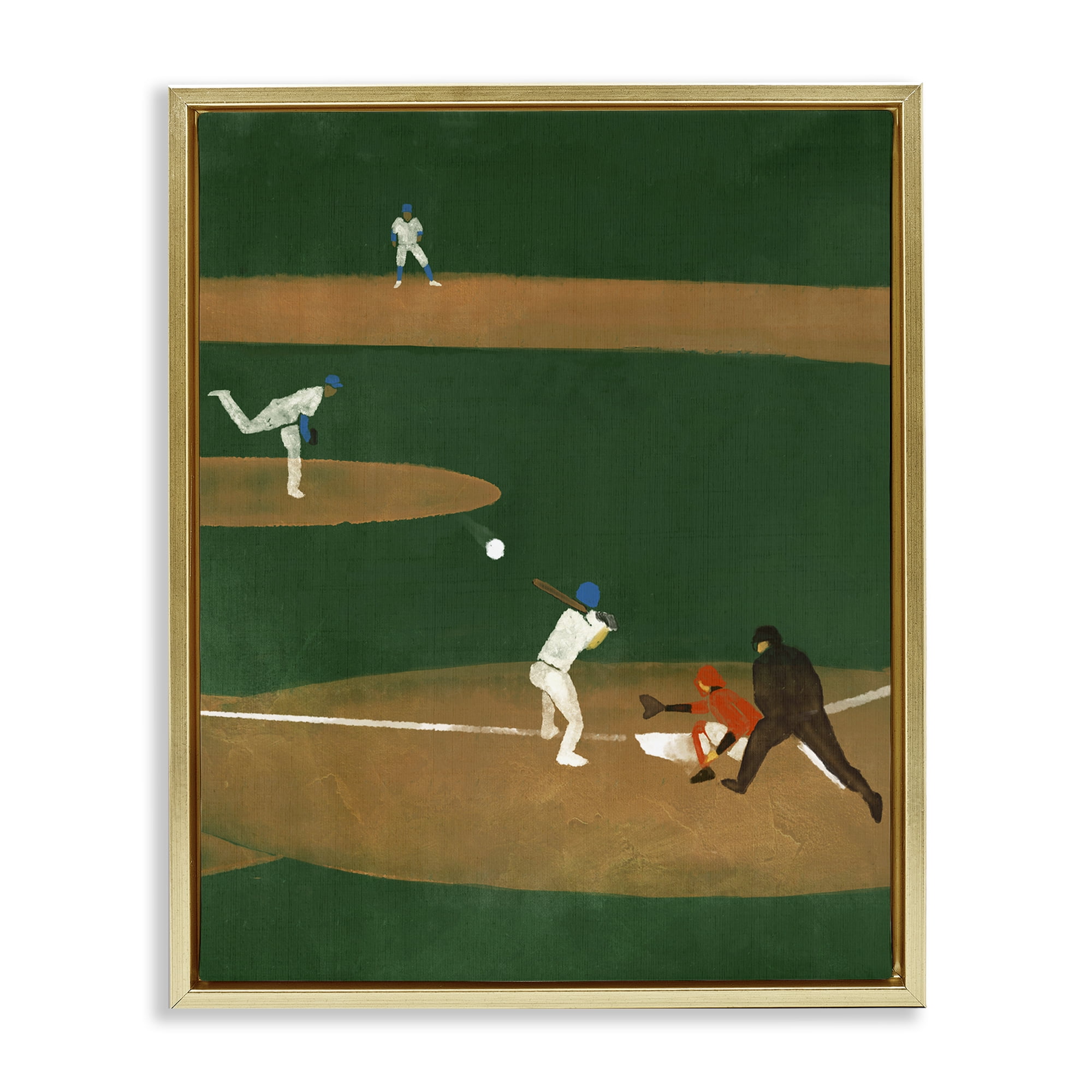Stupell Industries Baseball Players View Sports Painting Gold Floater Framed Canvas Art Print Wall Art, 17 x 21