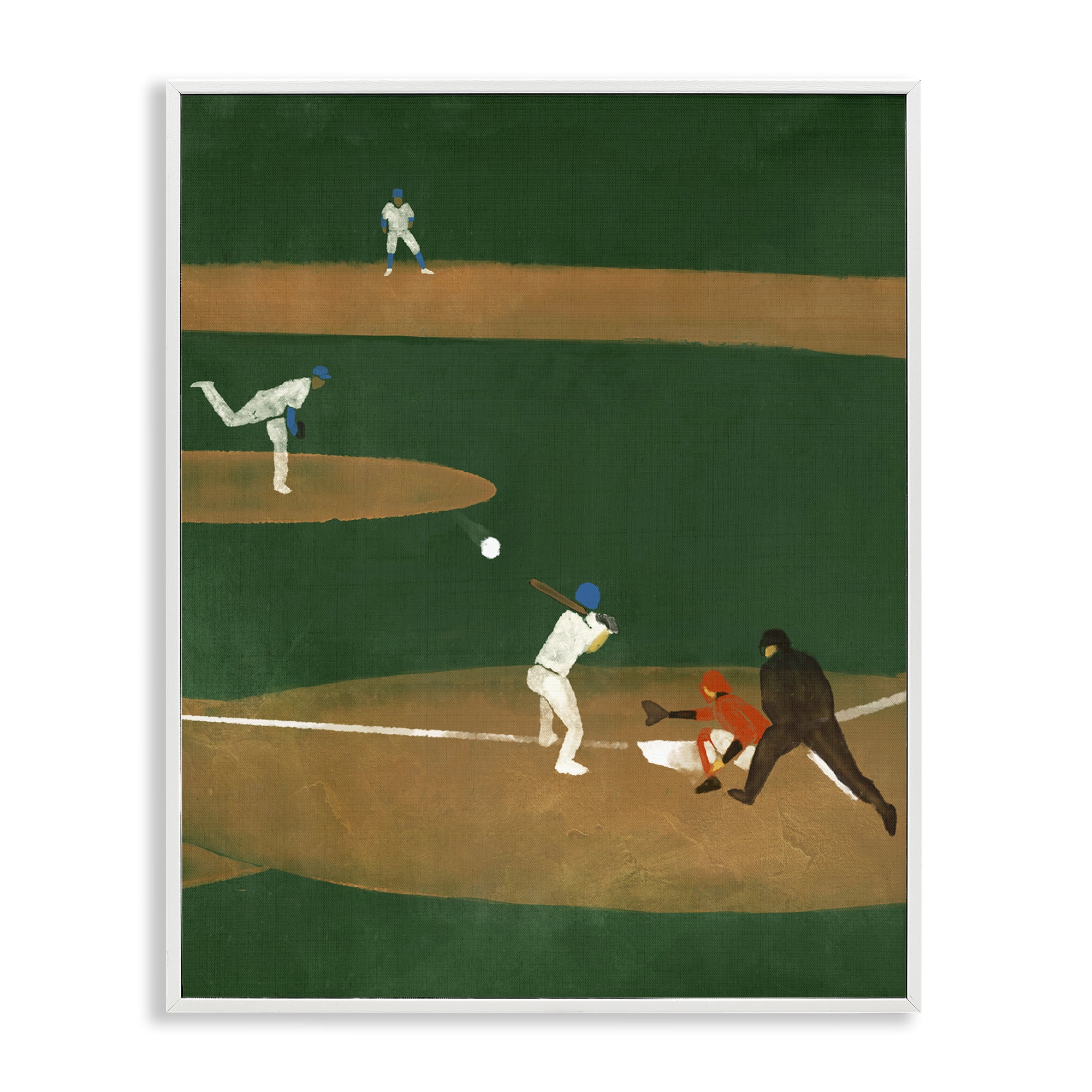 Stupell Industries Baseball Players View Sports Painting White Framed Art Print Wall Art, 11 x 14