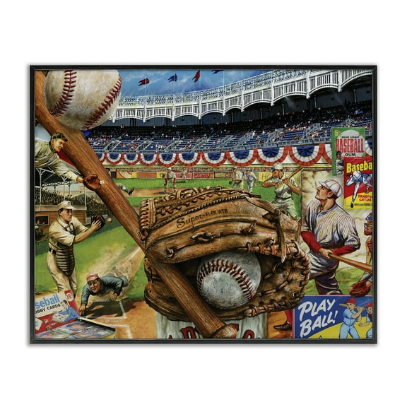Stupell Industries Baseball Sports Collage Sports Painting Black Framed Art Print Wall Art, 14 x 11