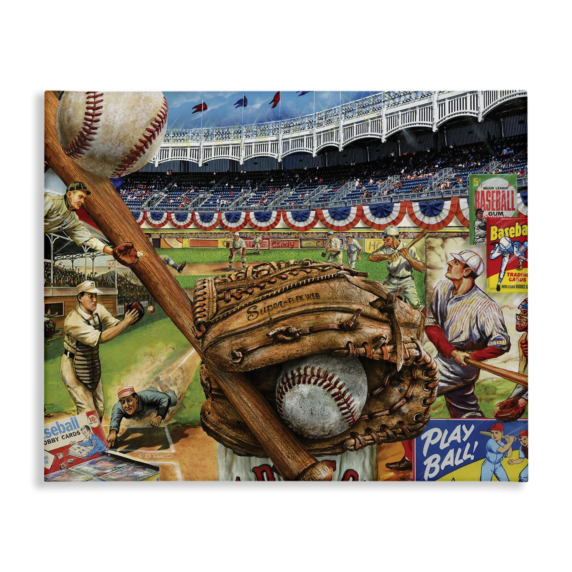 Stupell Industries Baseball Sports Collage Sports Painting Gallery Wrapped Canvas Art Print Wall Art, 30 x 24