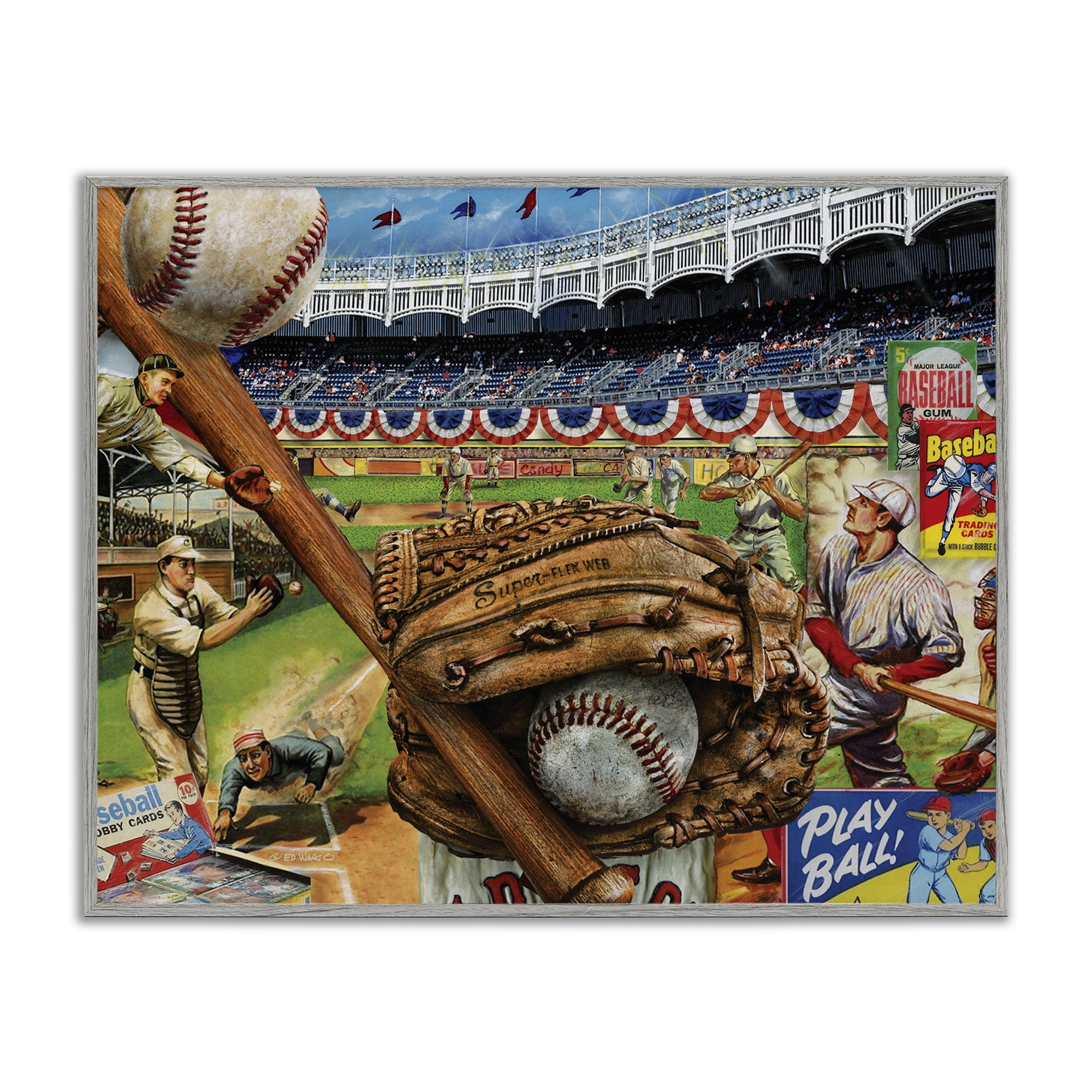 Stupell Industries Baseball Sports Collage Sports Painting Gray Framed Art Print Wall Art, 30 x 24