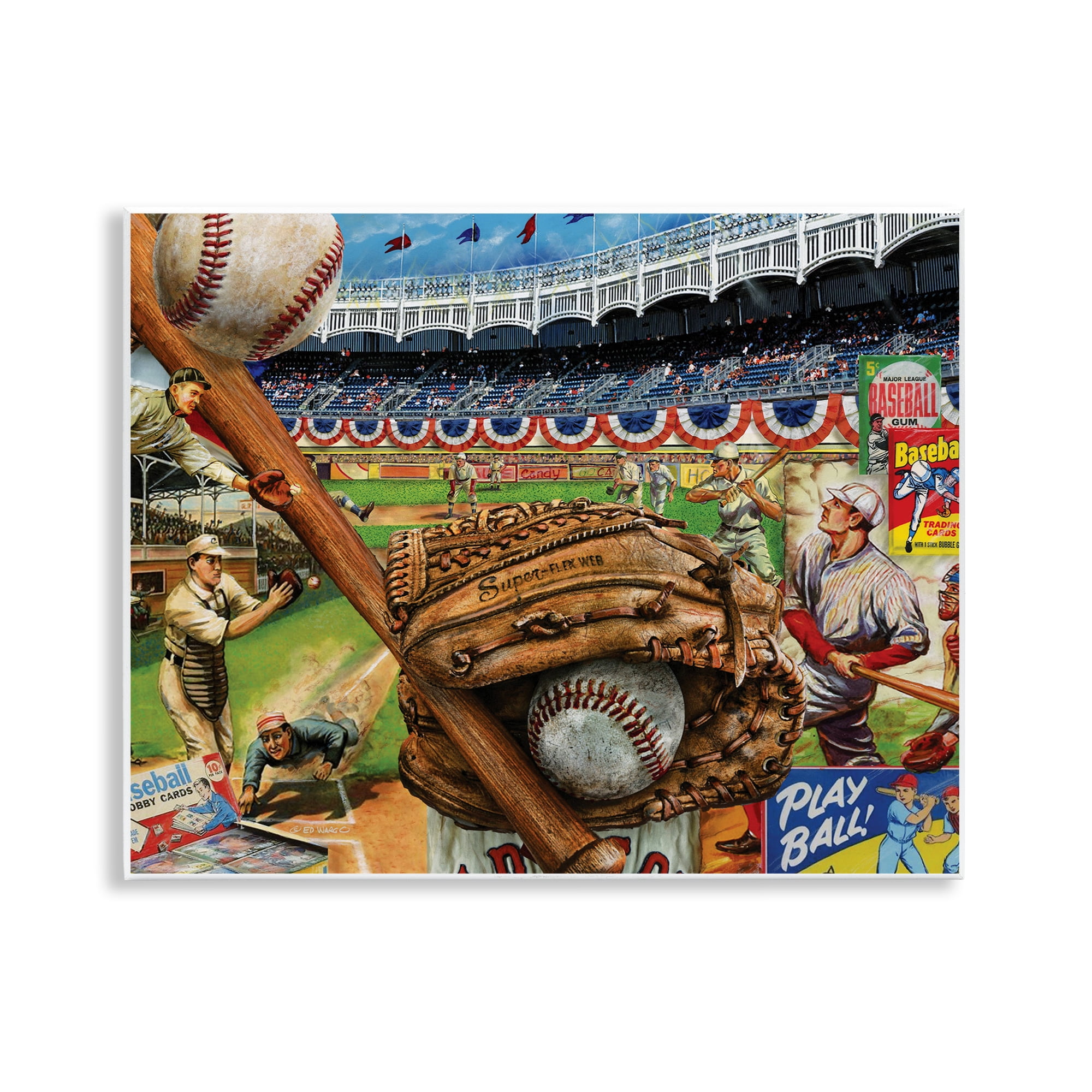 Stupell Industries Baseball Sports Collage Sports Painting Unframed Art Print Wall Art, 14 x 11