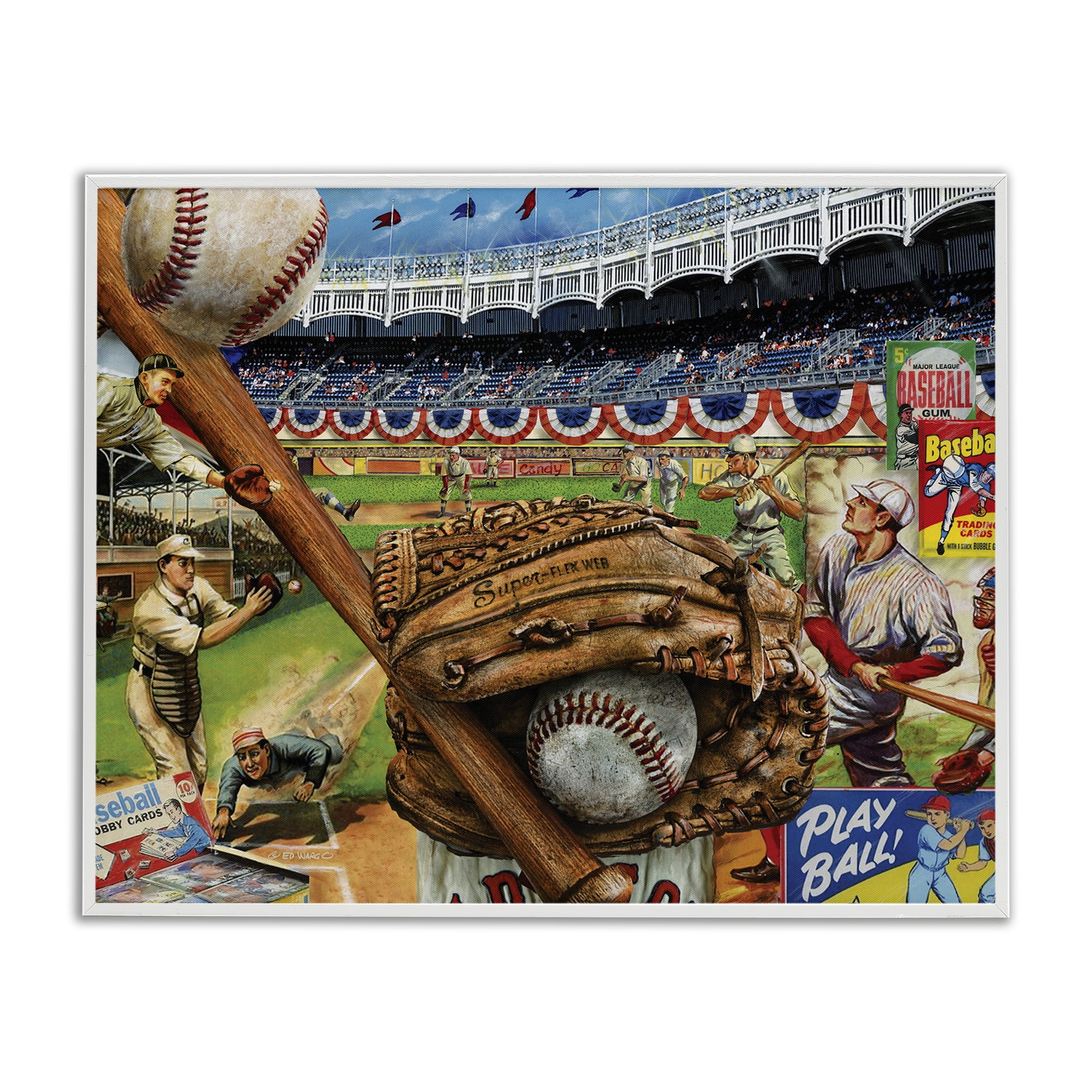 Stupell Industries Baseball Sports Collage Sports Painting White Framed Art Print Wall Art, 20 x 16