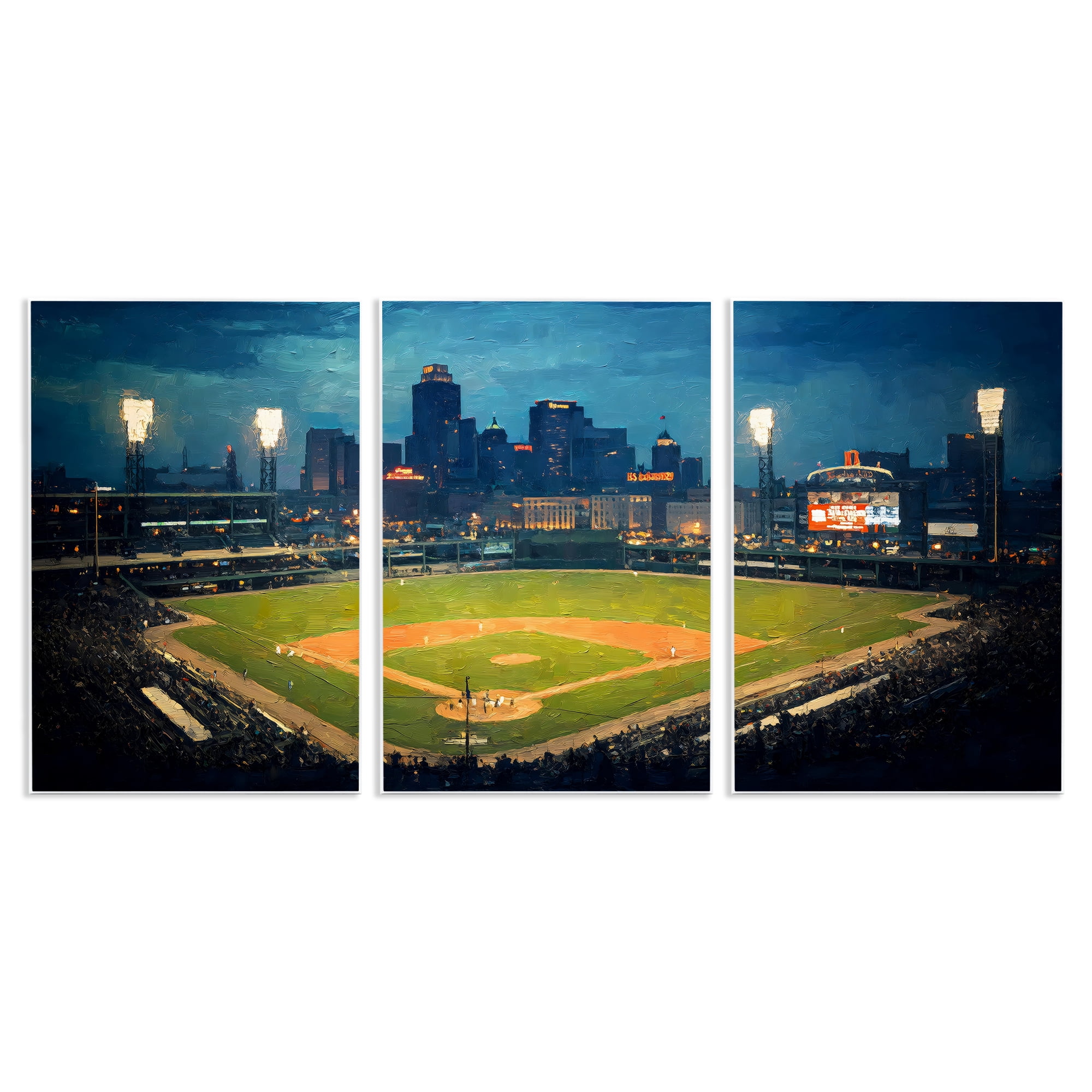 Stupell Industries Baseball Stadium Night View 3 Piece Wall Plaque Art Set, design by Arlington Prints