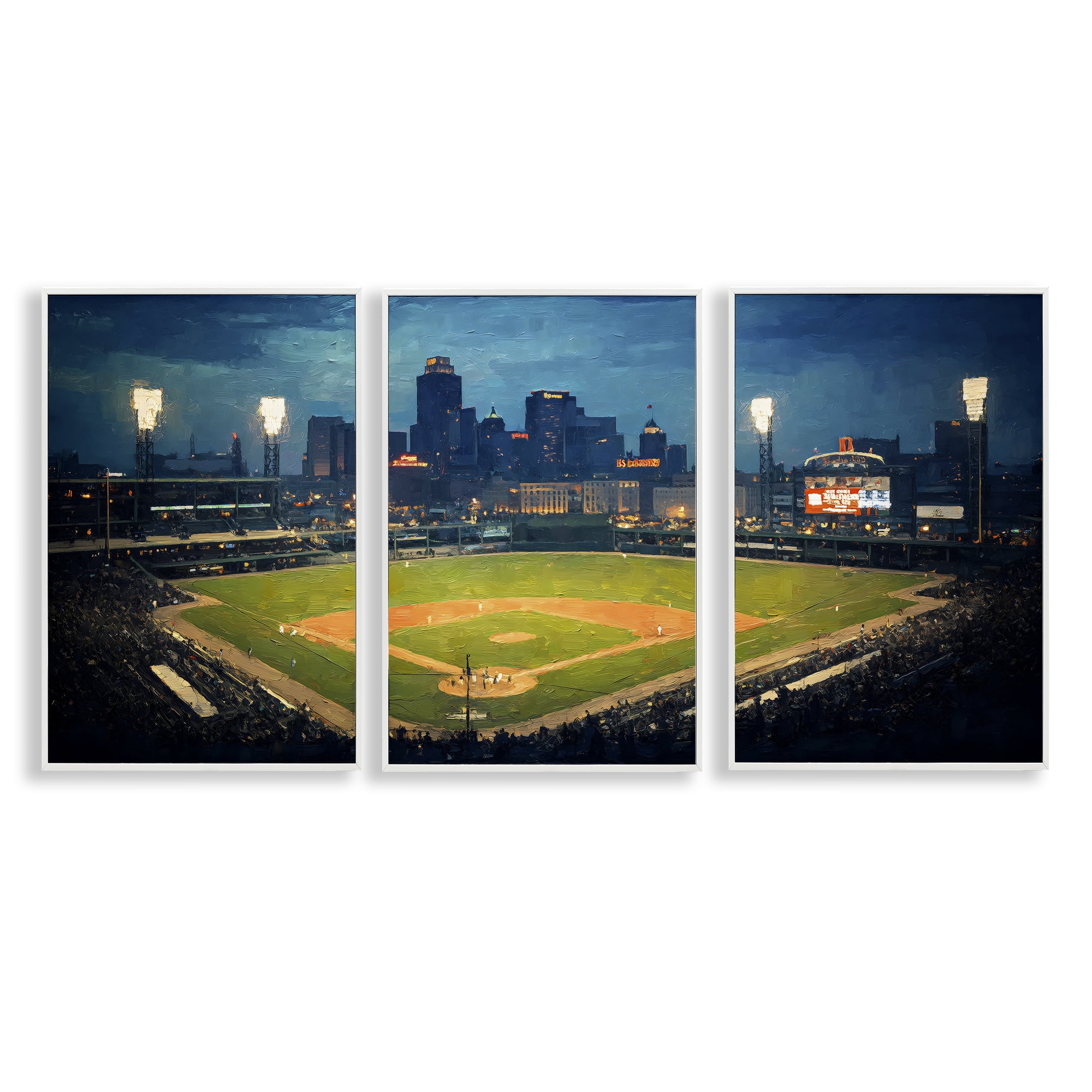 Stupell Industries Baseball Stadium Night View 3 Piece White Framed Giclee Art Set, design by Arlington Prints