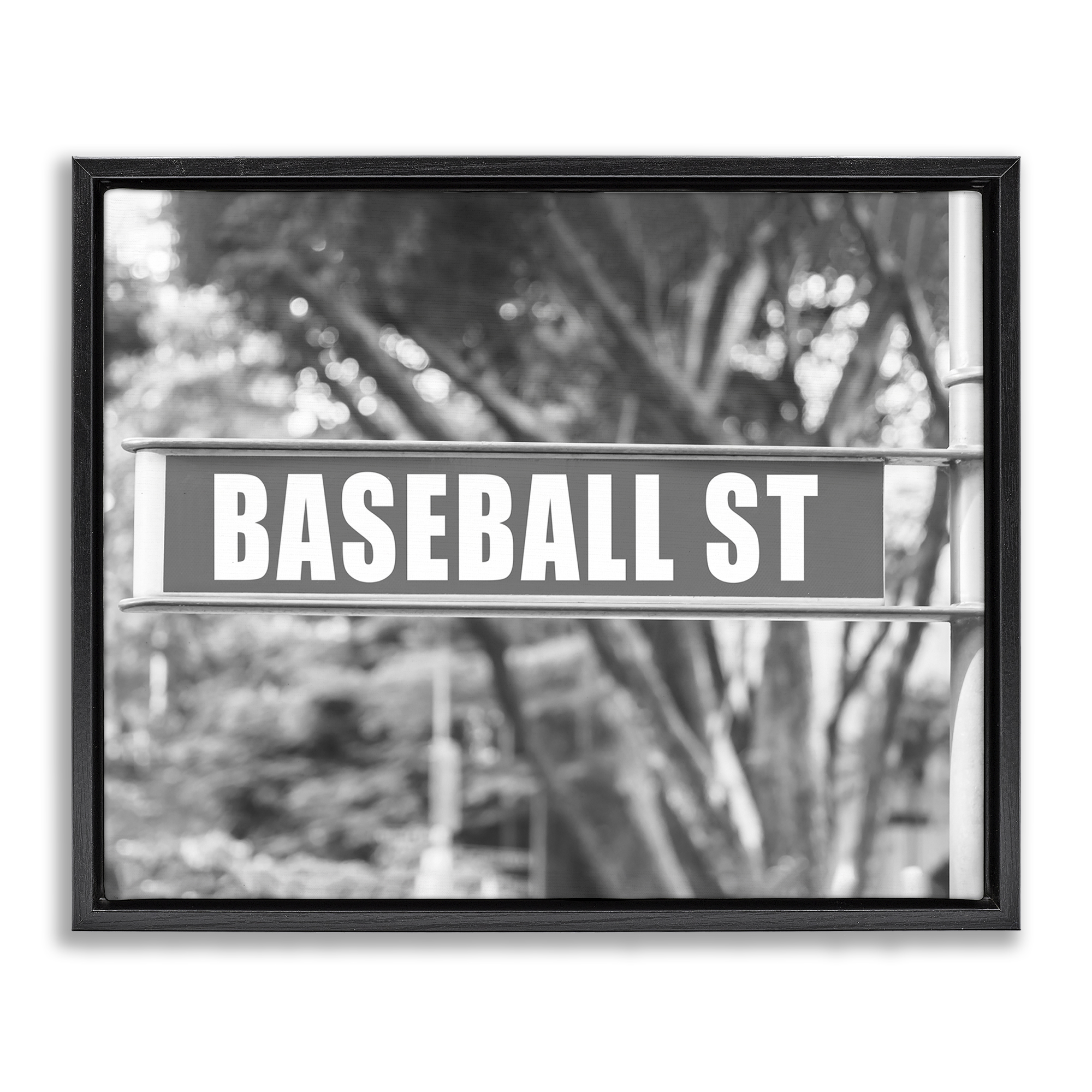 Stupell Industries Baseball Street Sign Sports Photography Black Floater Framed Canvas Art Print Wall Art, 31 x 25