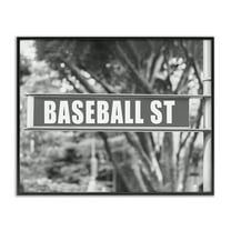 Stupell Industries Baseball Street Sign Sports Photography Black Framed Art Print Wall Art, 14 x 11