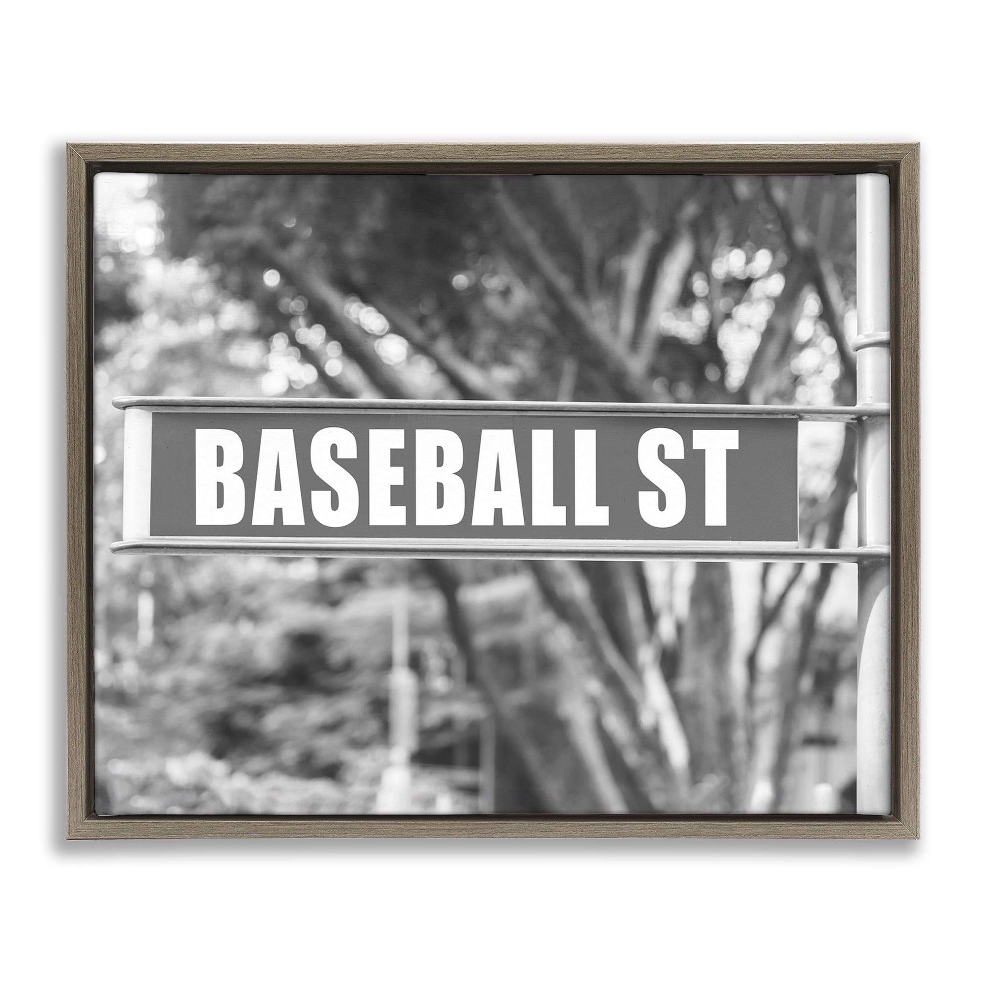Stupell Industries Baseball Street Sign Sports Photography Brown Floater Framed Canvas Art Print Wall Art, 21 x 17