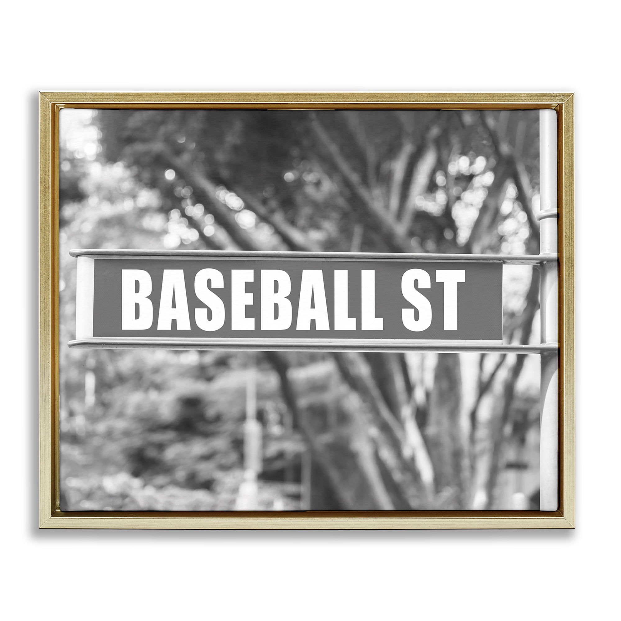 Stupell Industries Baseball Street Sign Sports Photography Gold Floater Framed Canvas Art Print Wall Art, 31 x 25
