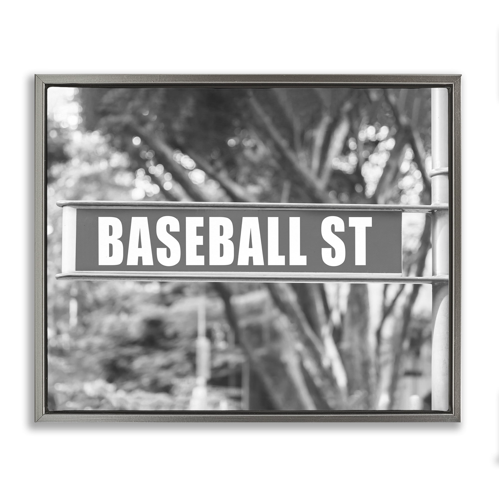 Stupell Industries Baseball Street Sign Sports Photography Gray Floater Framed Canvas Art Print Wall Art, 21 x 17
