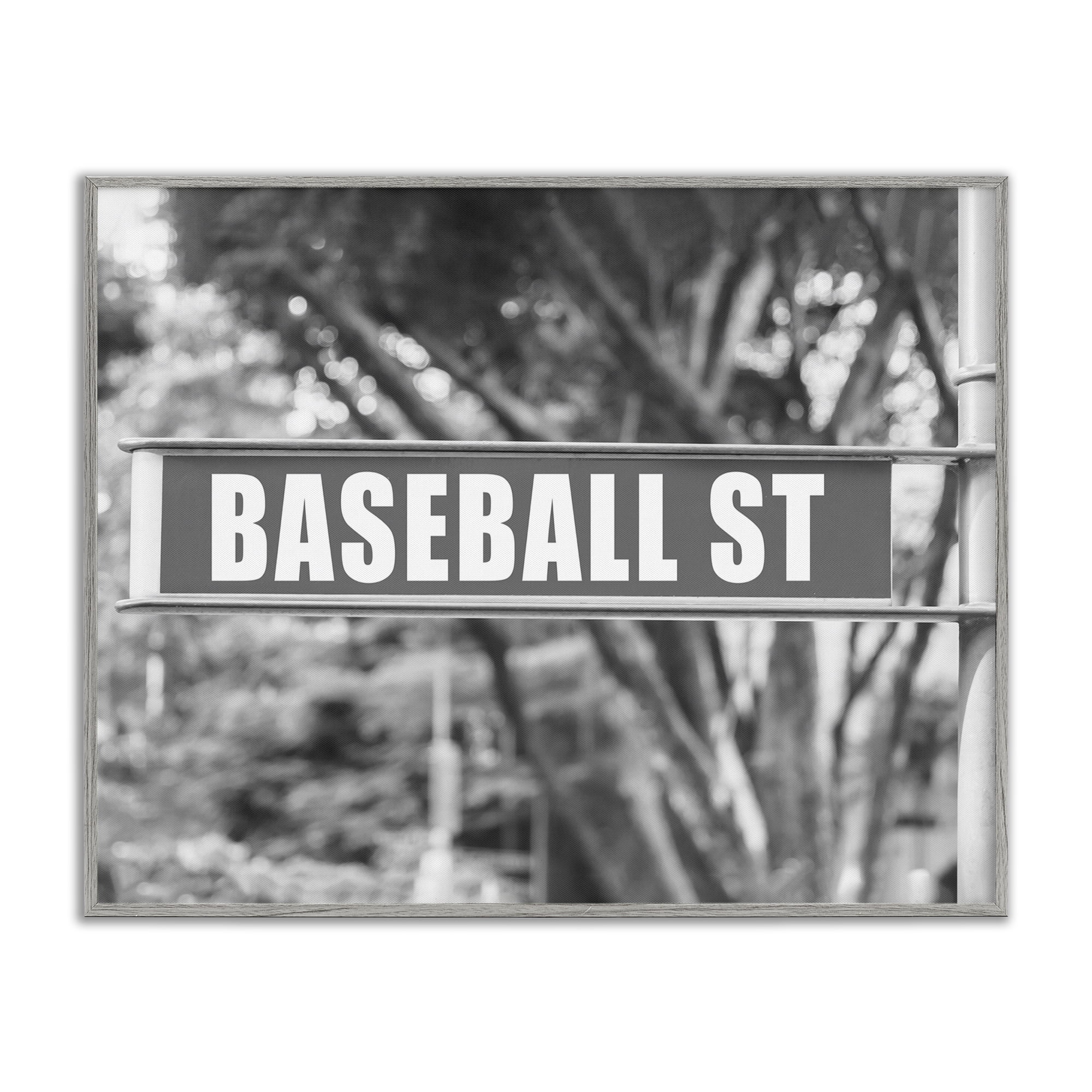 Stupell Industries Baseball Street Sign Sports Photography Gray Framed Art Print Wall Art, 20 x 16