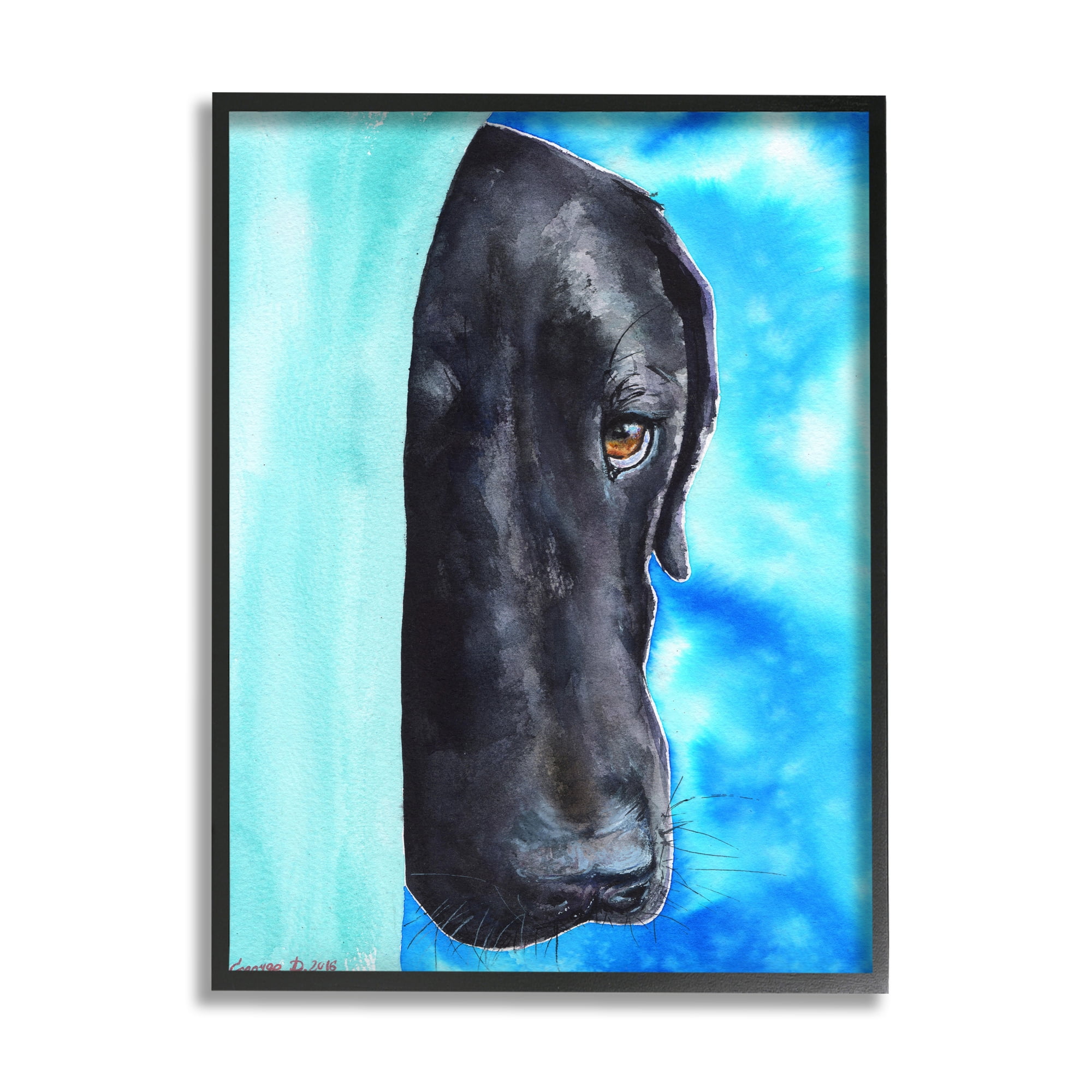Stupell Industries Bashful Labrador Dog Portrait Vibrant Blue Black Framed, 16 x 20, Design by George Dyachenko