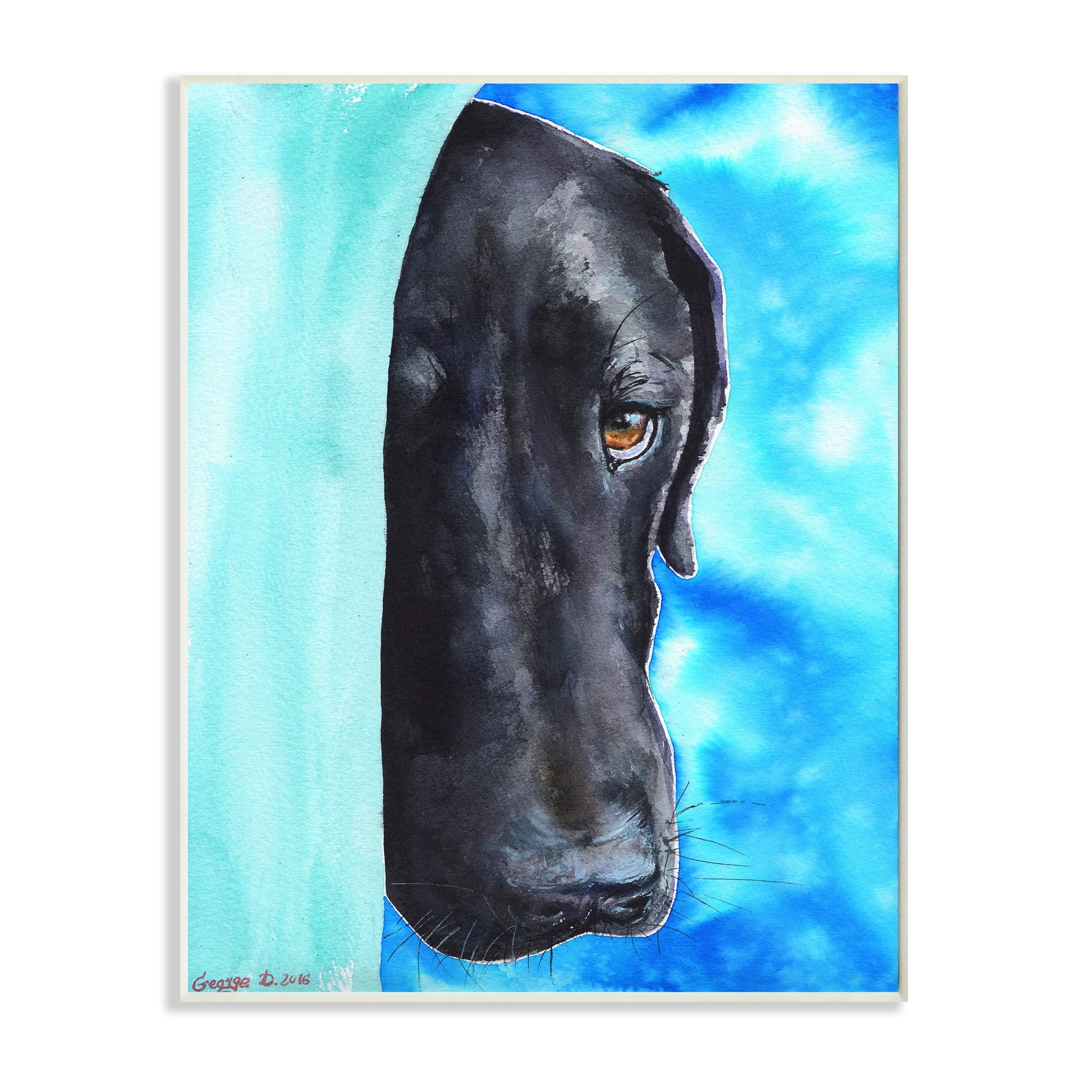 Stupell Industries Bashful Labrador Dog Portrait Vibrant Blue Wall Plaque, 13 x 19, Design by George Dyachenko
