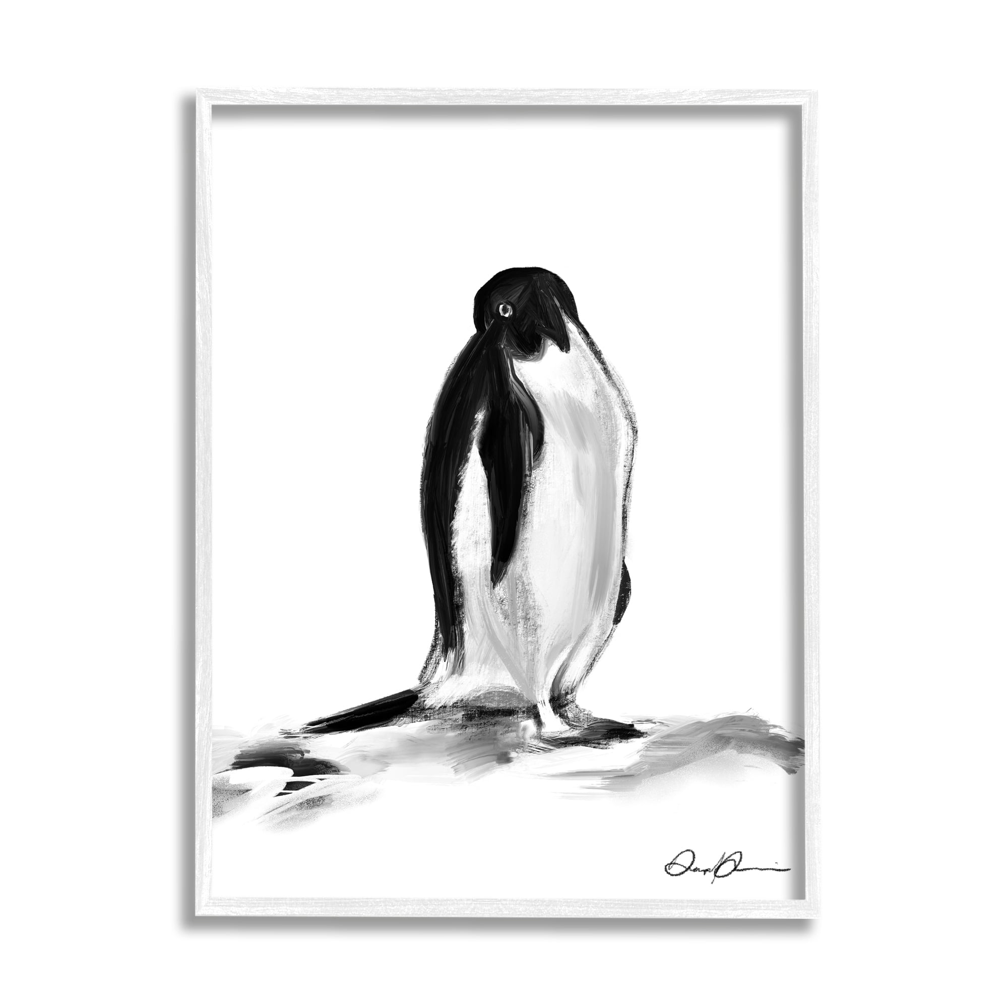 Stupell Industries Bashful Penguin Arctic Snow Bird Minimal Black White, 11 x 14, Designed by Daphne Polselli