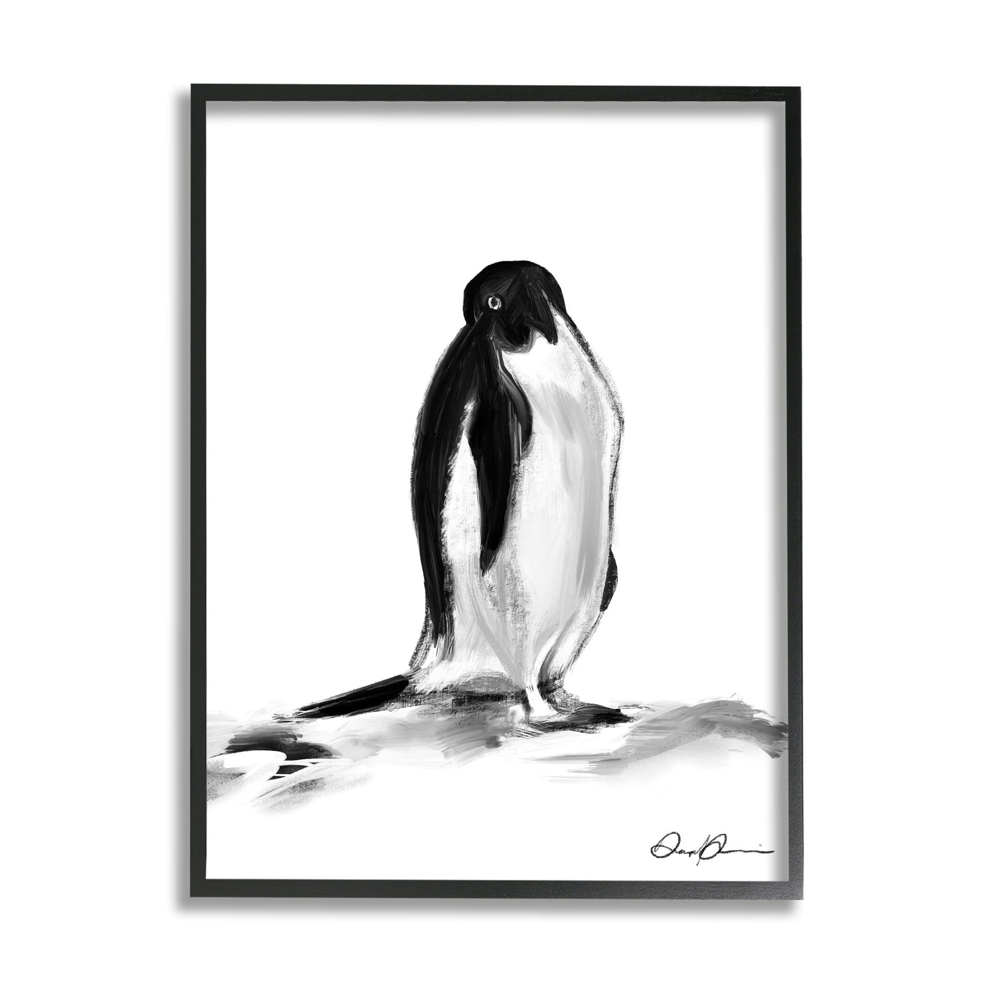 Stupell Industries Bashful Penguin Arctic Snow Bird Minimal Black White, 16 x 20, Designed by Daphne Polselli