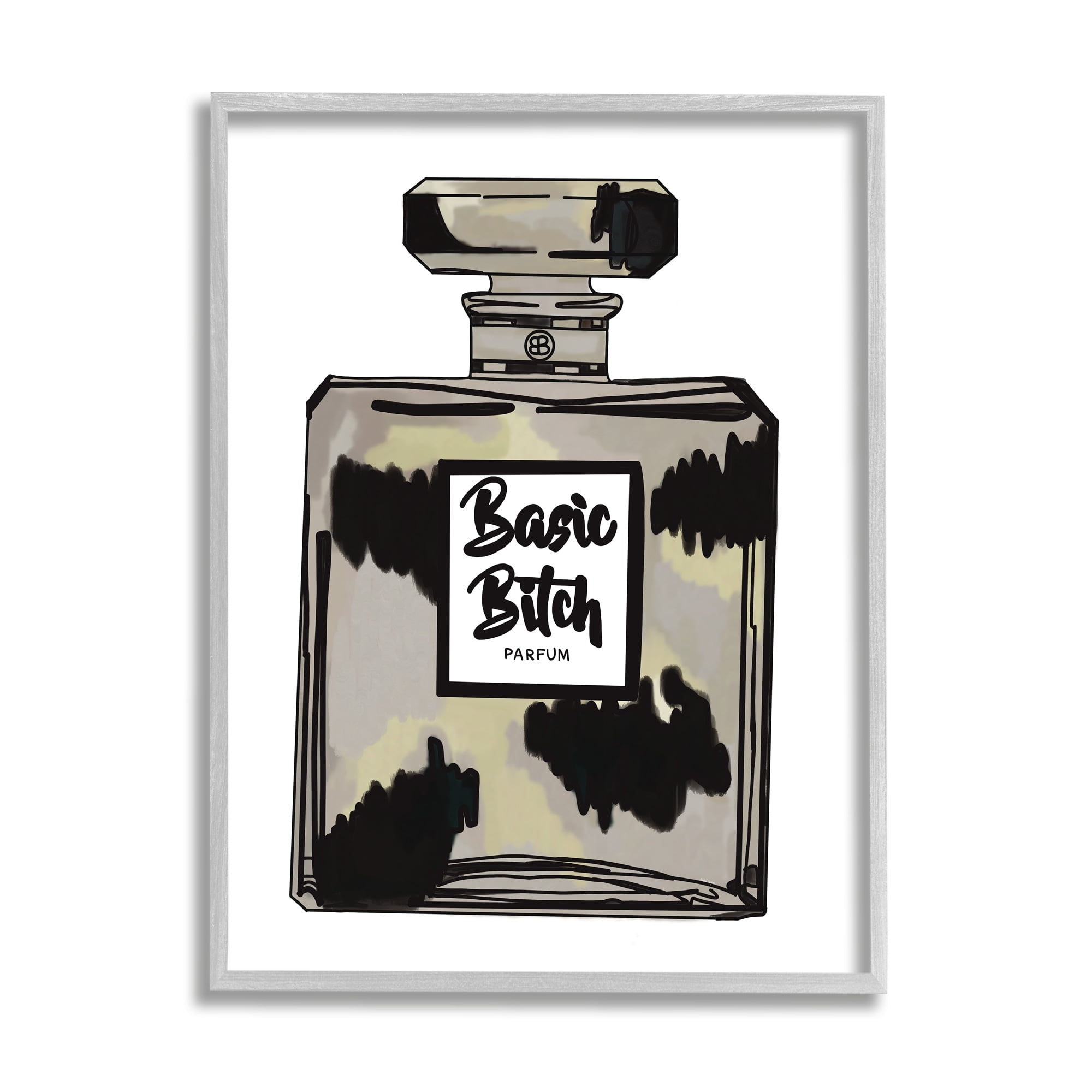 Stupell Industries Basic Bi*** Perfume Bottle Chic Upscale Fashion Graphic Art Gray Framed Art Print Wall Art, Design by Amelia Noyes