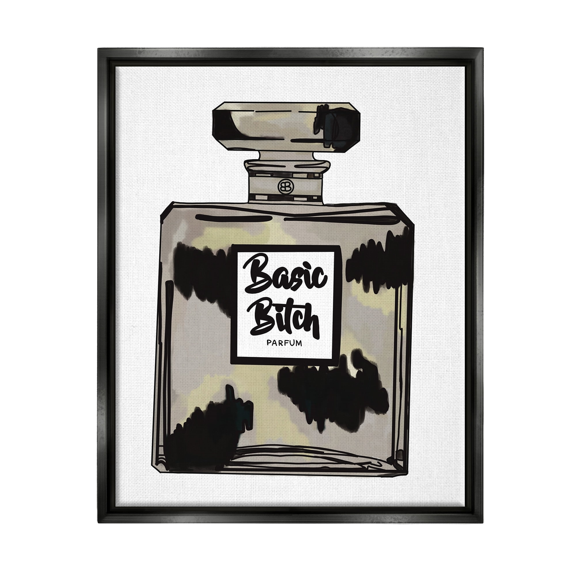 Stupell Industries Basic Bi*** Perfume Bottle Chic Upscale Fashion Graphic Art Jet Black Floating Framed Canvas Print Wall Art, Design by Amelia Noyes