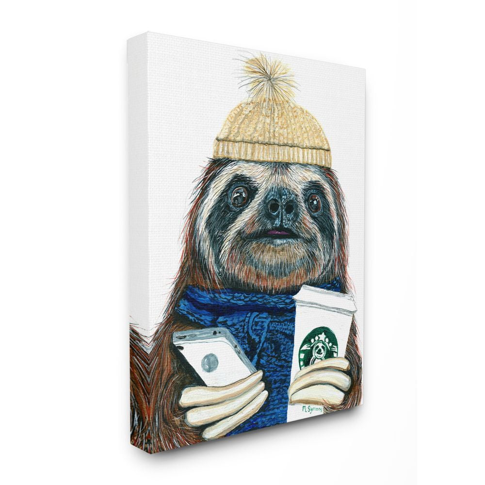 Stupell Industries Basic Sloth Coffee Culture Illustration Winter Clothing Canvas Wall Art Design by Melissa Symons, 36" x 48"