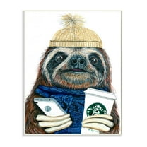 Stupell Industries Basic Sloth Coffee Culture Illustration Winter Clothing Graphic Art Unframed Art Print Wall Art, 10x15, by Melissa Symons