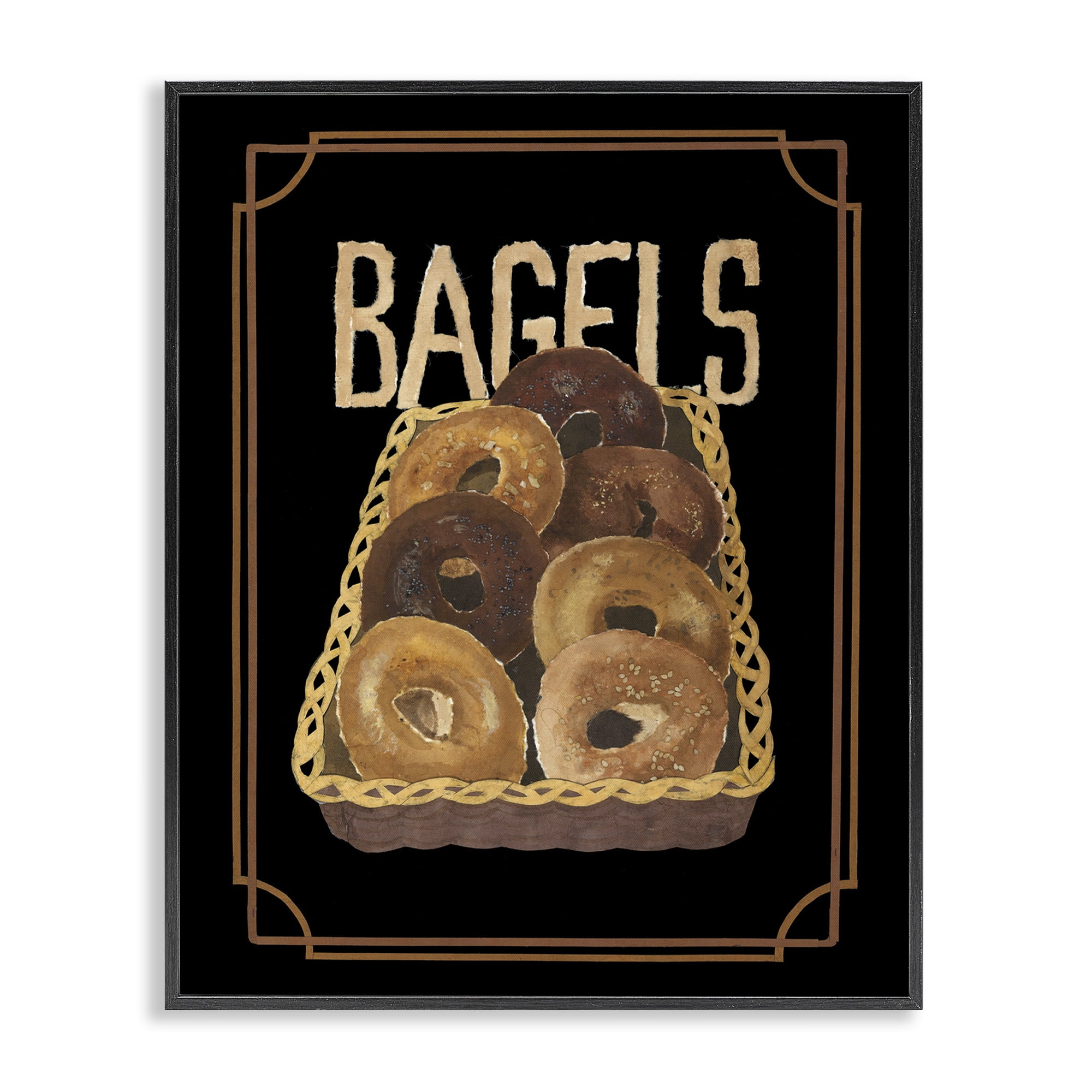 Stupell Industries Basket Of Bagels Food & Beverage Painting Black Framed Art Print Wall Art, 16 x 20