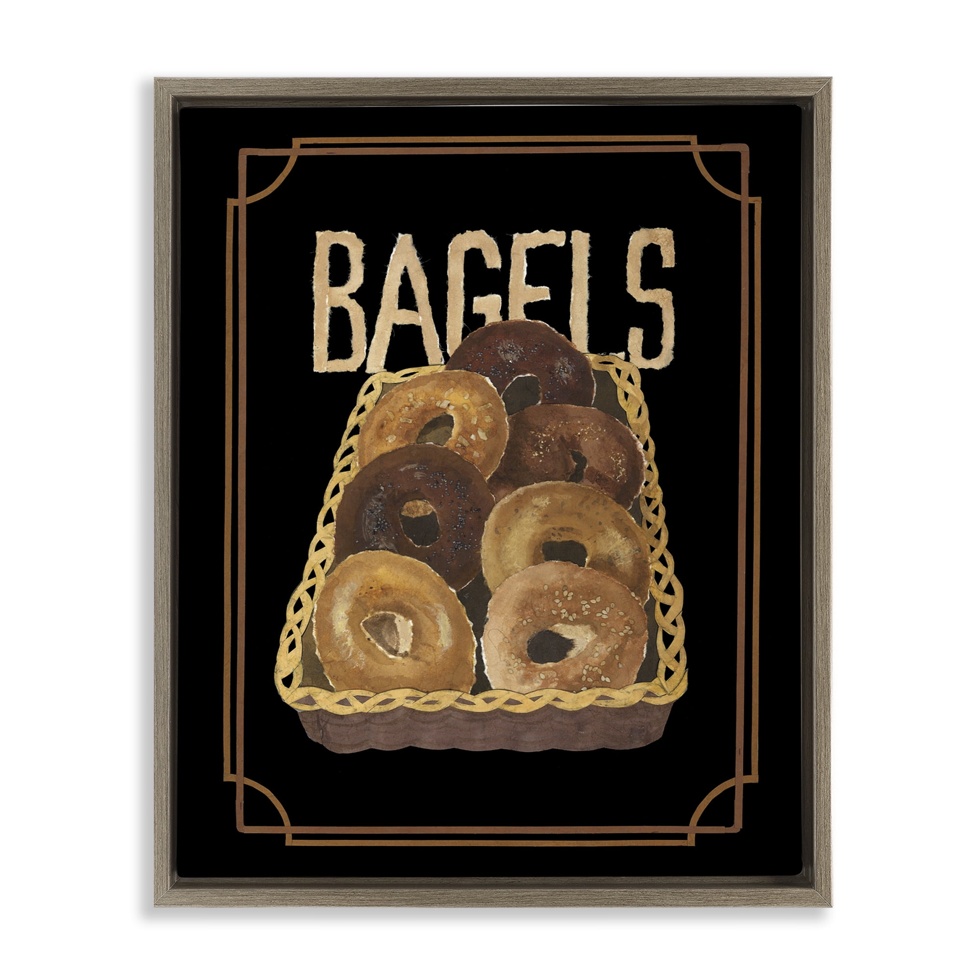 Stupell Industries Basket Of Bagels Food & Beverage Painting Brown Floater Framed Art Print Wall Art, 17 x 21