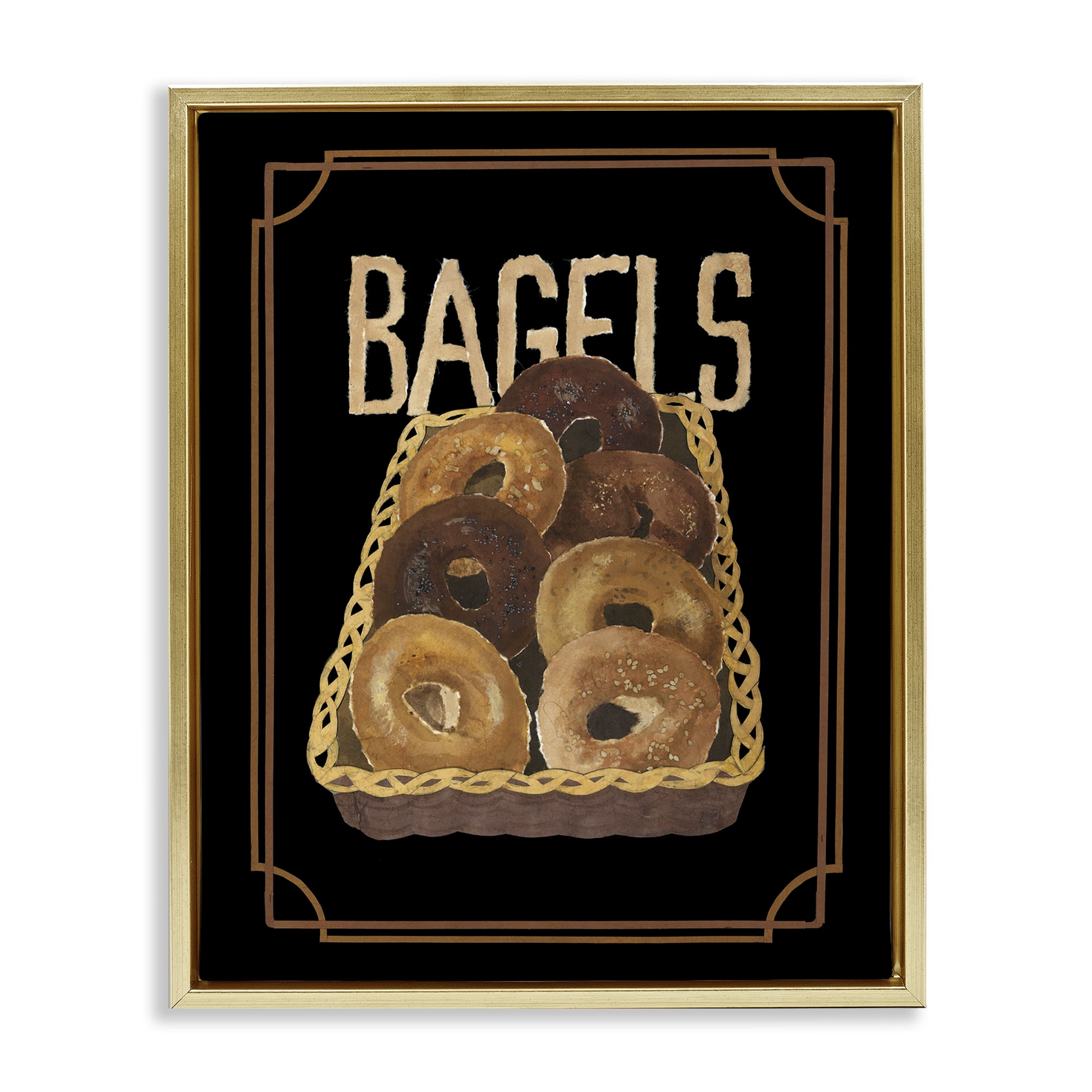 Stupell Industries Basket Of Bagels Food & Beverage Painting Gold Floater Framed Art Print Wall Art, 17 x 21