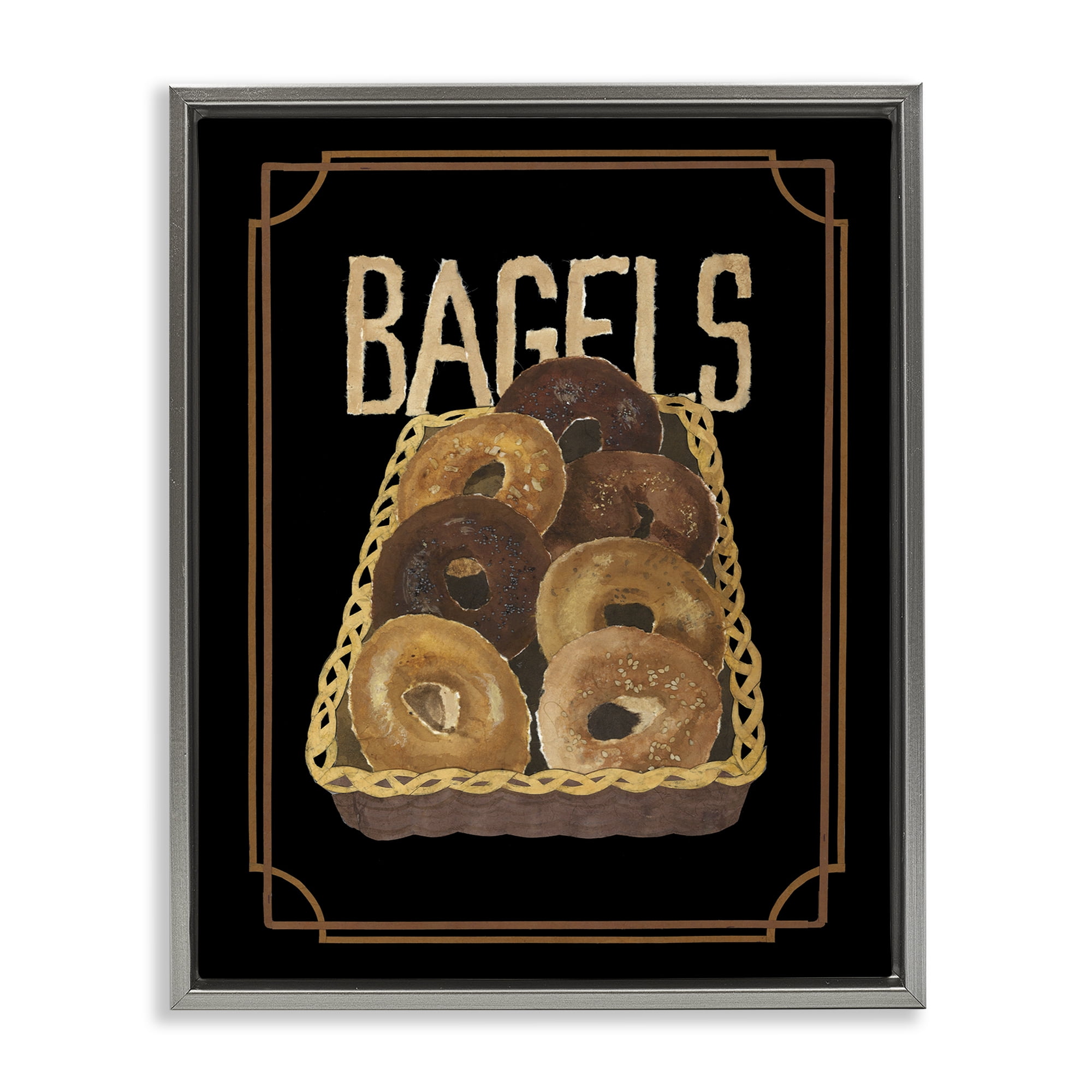 Stupell Industries Basket Of Bagels Food & Beverage Painting Gray Floater Framed Art Print Wall Art, 25 x 31
