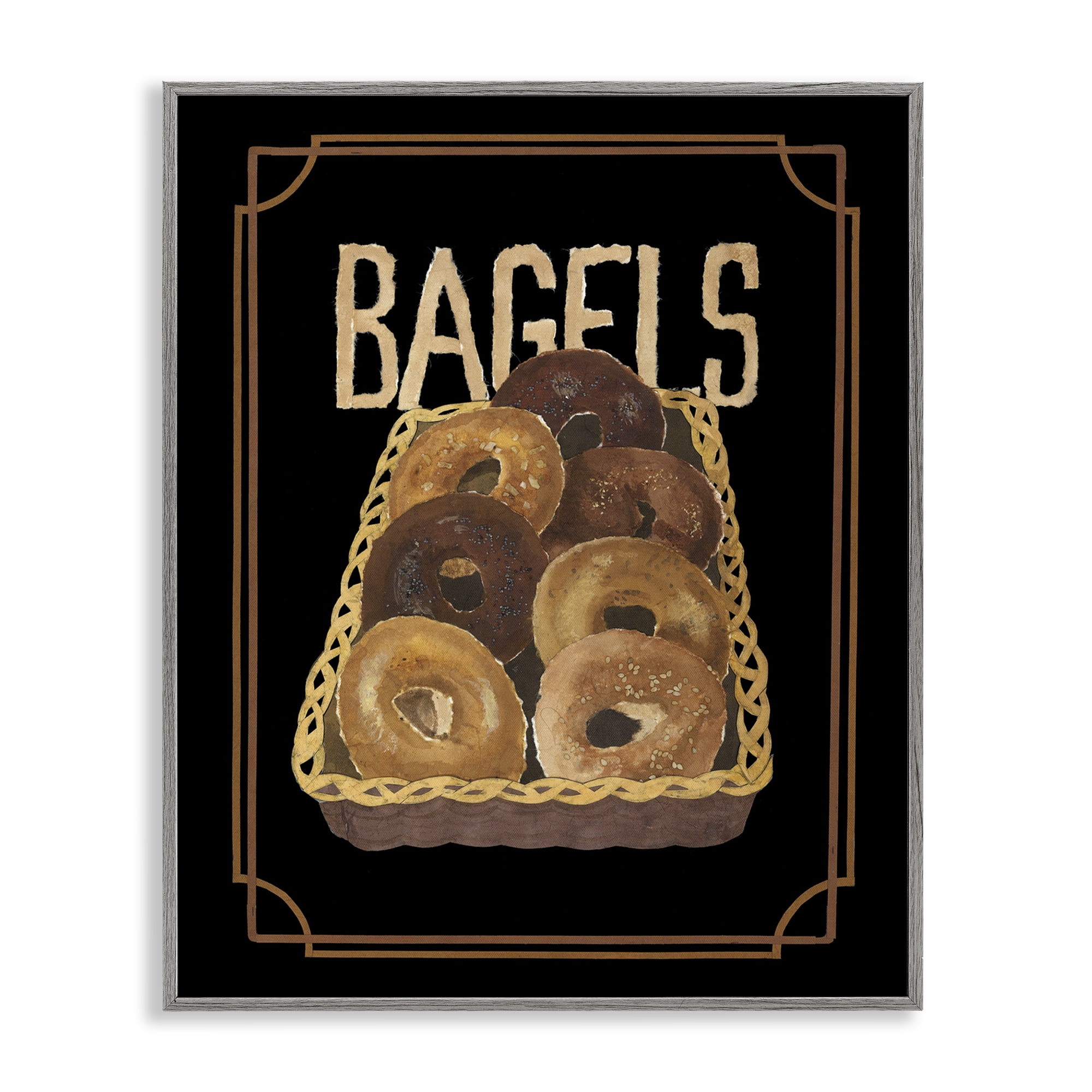 Stupell Industries Basket Of Bagels Food & Beverage Painting Gray Framed Art Print Wall Art, 24 x 30