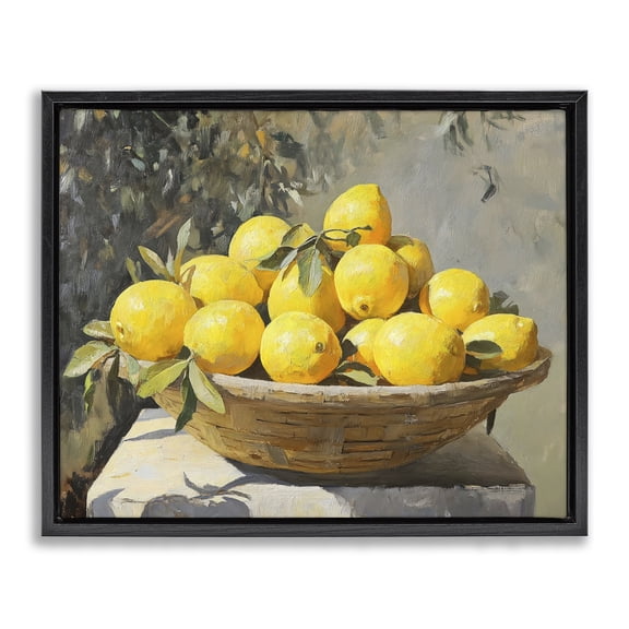 Stupell Industries Basket of Lemons in Sunlight Black Framed Floater Canvas Wall Art, design by Creative Studio