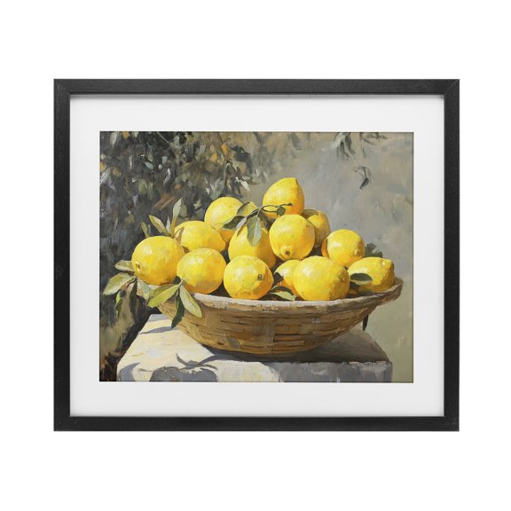 Stupell Industries Basket of Lemons in Sunlight Black Framed Print Under Glass, design by Creative Studio