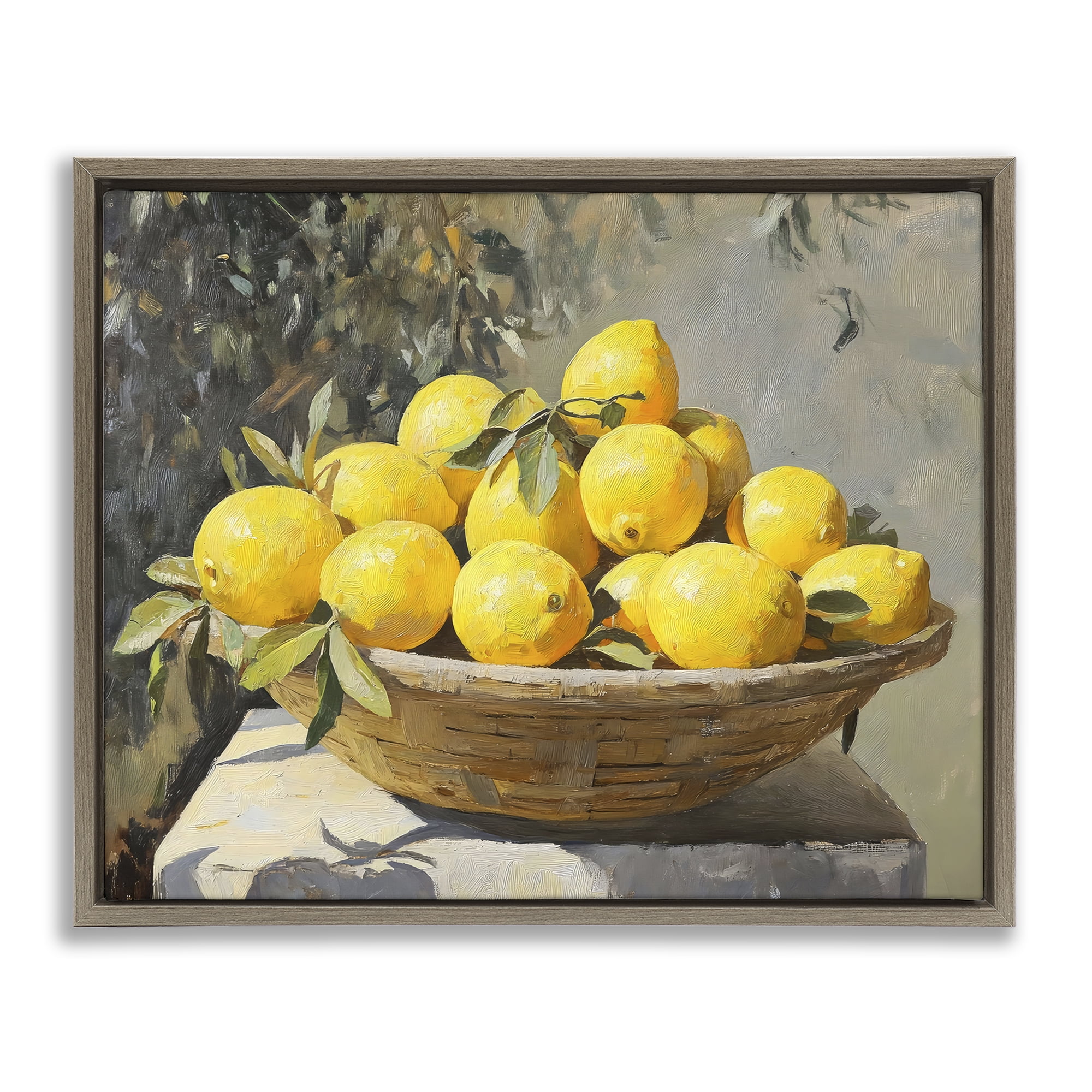 Stupell Industries Basket of Lemons in Sunlight Brown Framed Floater Canvas Wall Art, design by Creative Studio