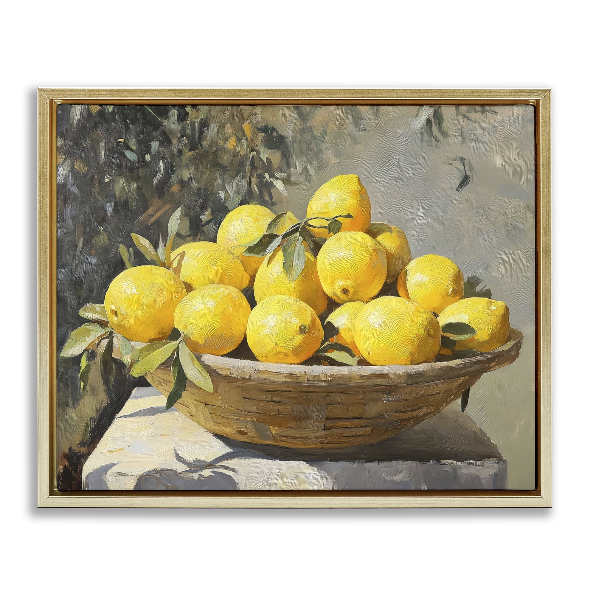 Stupell Industries Basket of Lemons in Sunlight Gold Framed Floater Canvas Wall Art, design by Creative Studio