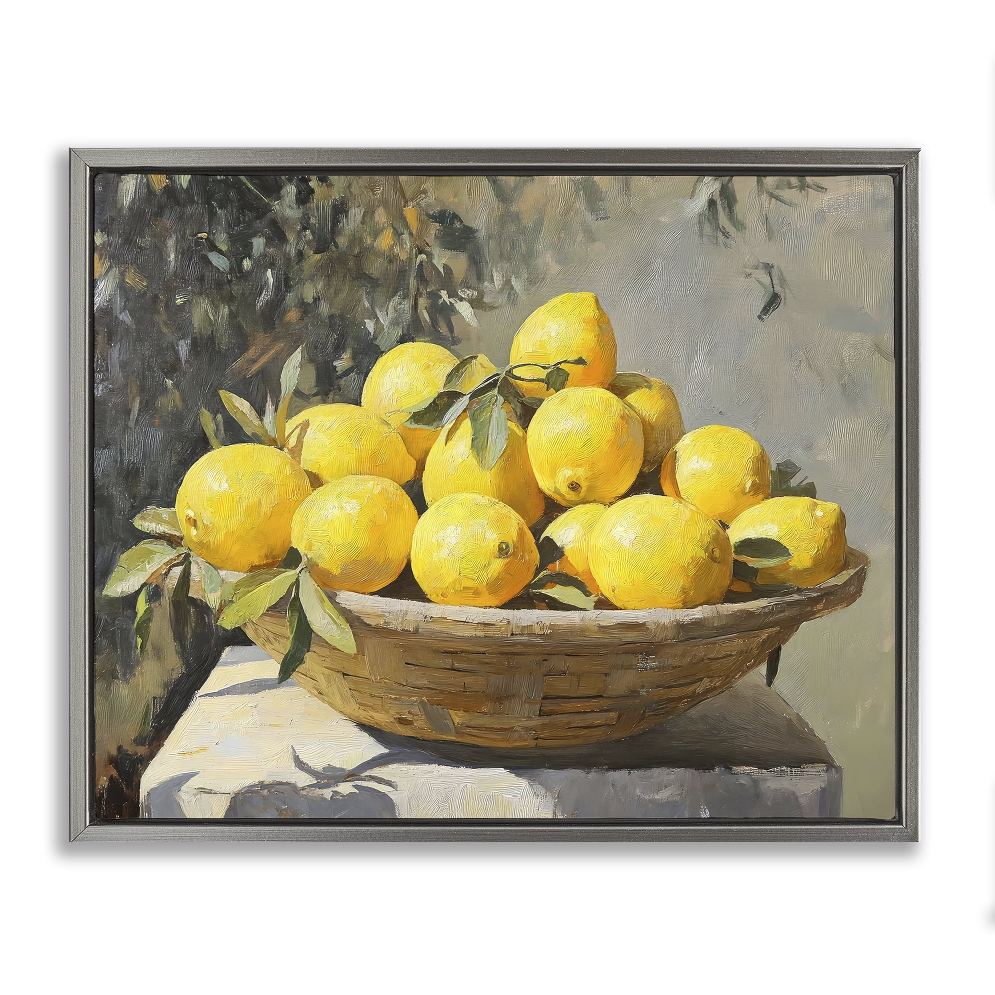 Stupell Industries Basket of Lemons in Sunlight Gray Framed Floater Canvas Wall Art, design by Creative Studio