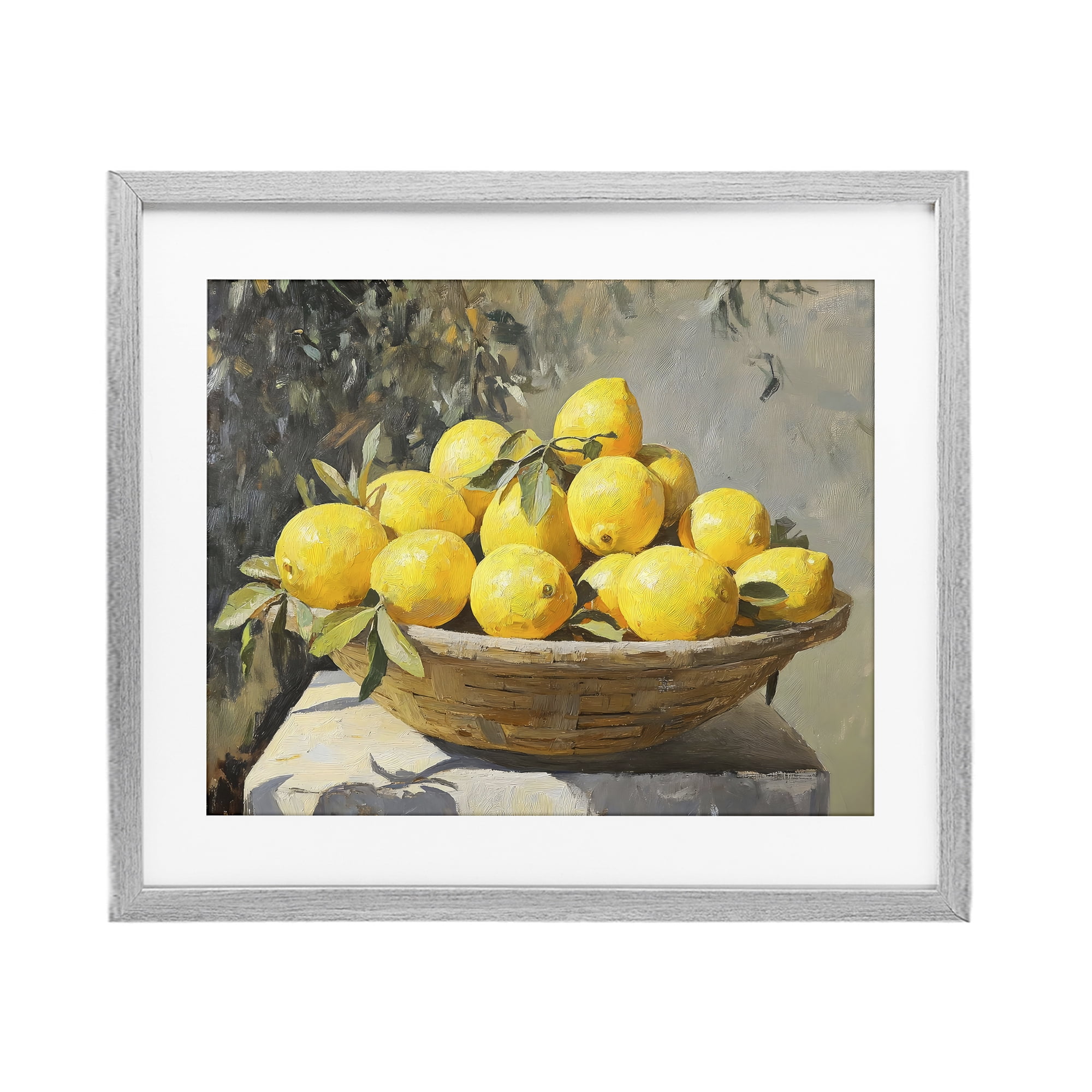 Stupell Industries Basket of Lemons in Sunlight Gray Framed Print Under Glass, design by Creative Studio