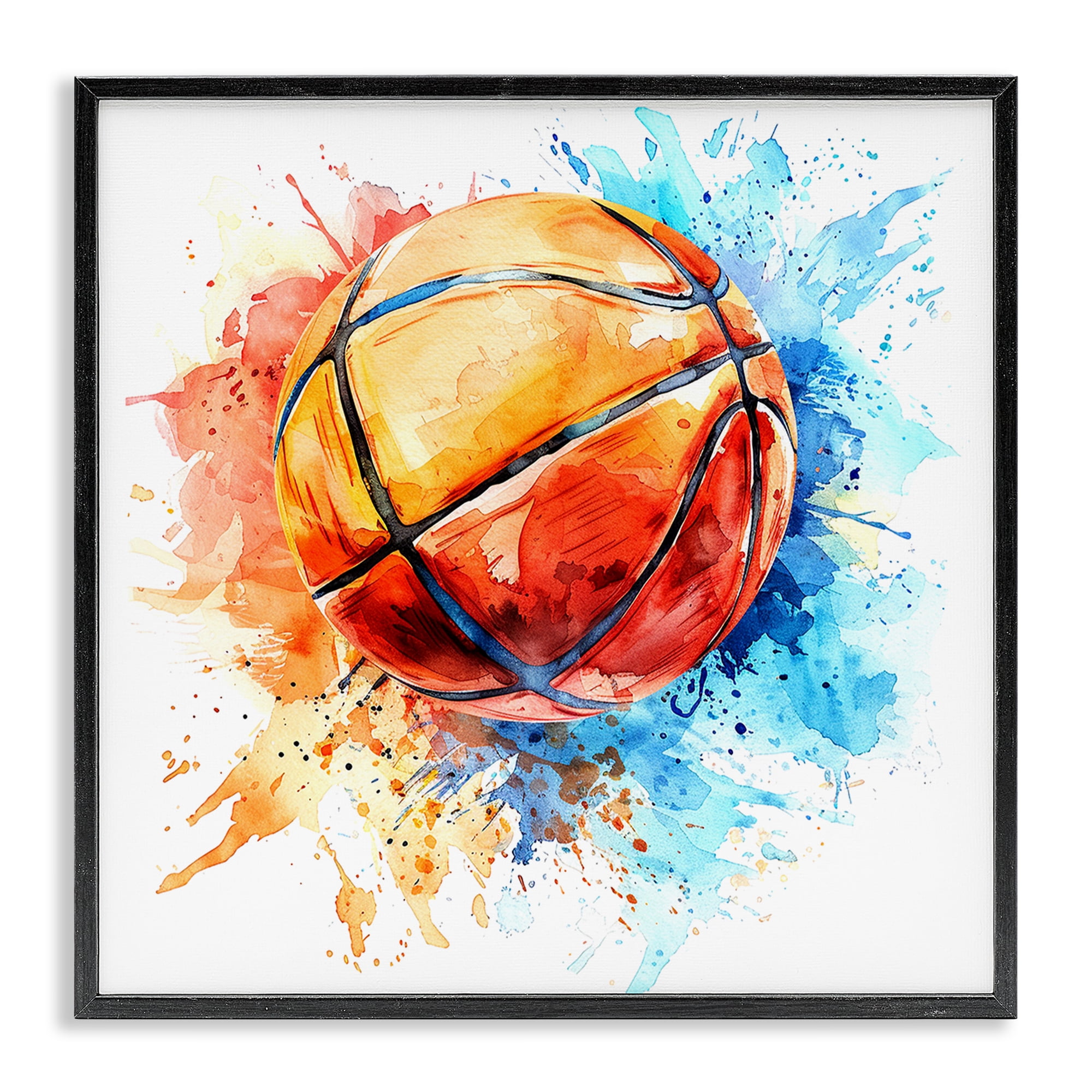 Stupell Industries Basketball Chromatic Splash Sports Painting Black Framed Art Print Wall Art, 12 x 12