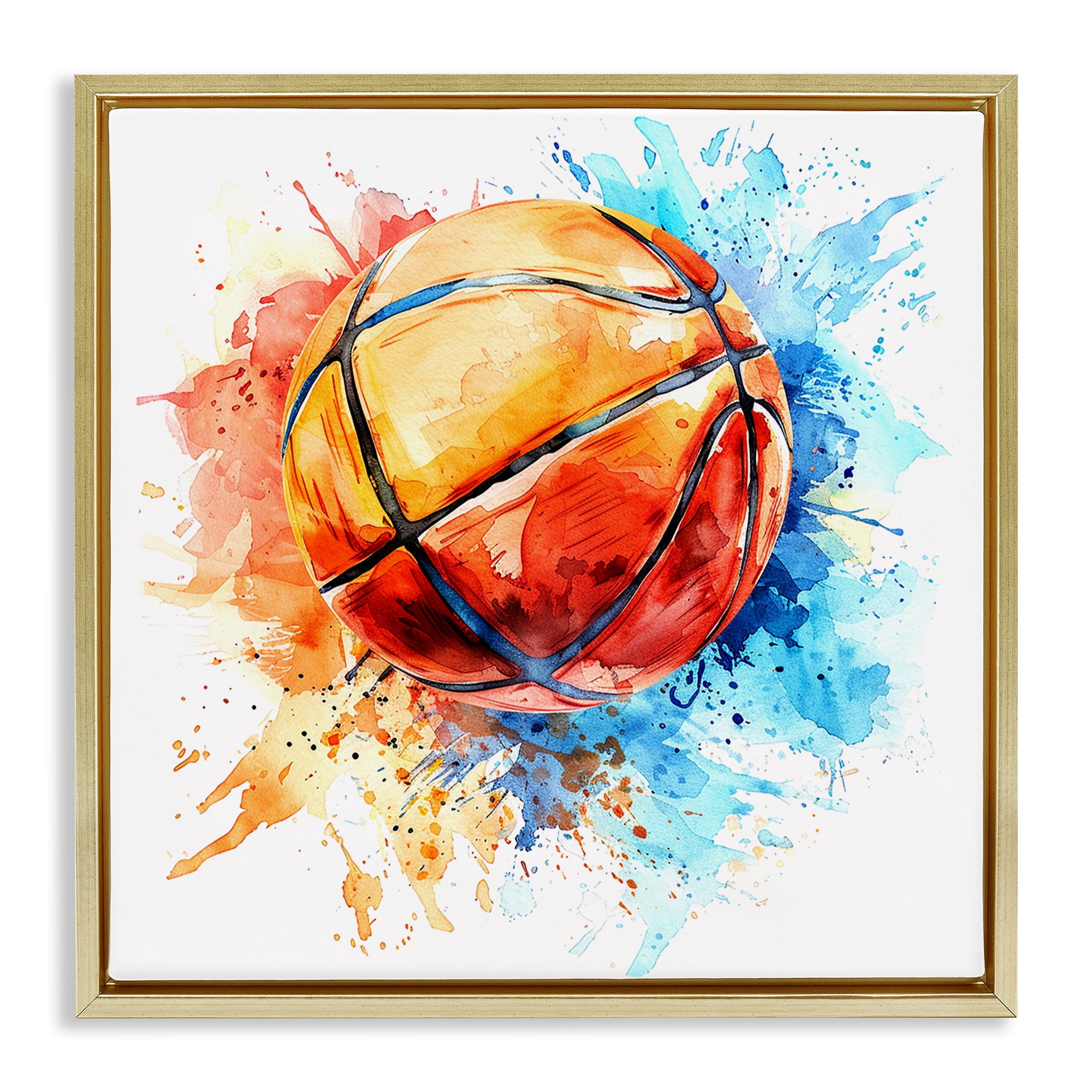 Stupell Industries Basketball Chromatic Splash Sports Painting Gold Floater Framed Canvas Art Print Wall Art, 25 x 25