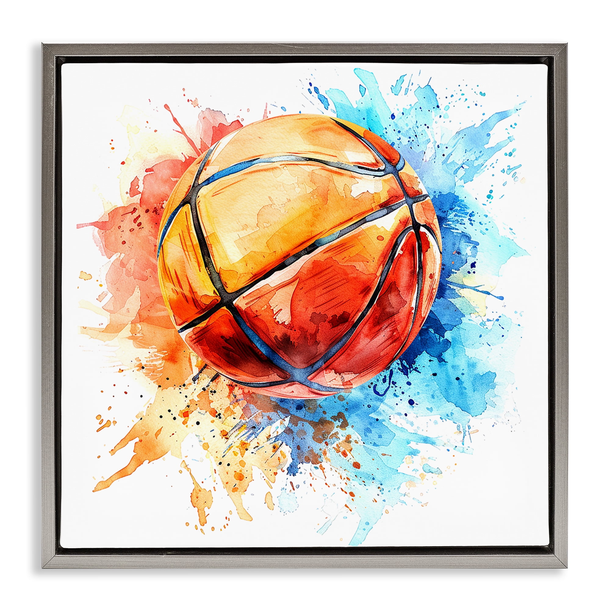 Stupell Industries Basketball Chromatic Splash Sports Painting Gray Floater Framed Canvas Art Print Wall Art, 25 x 25