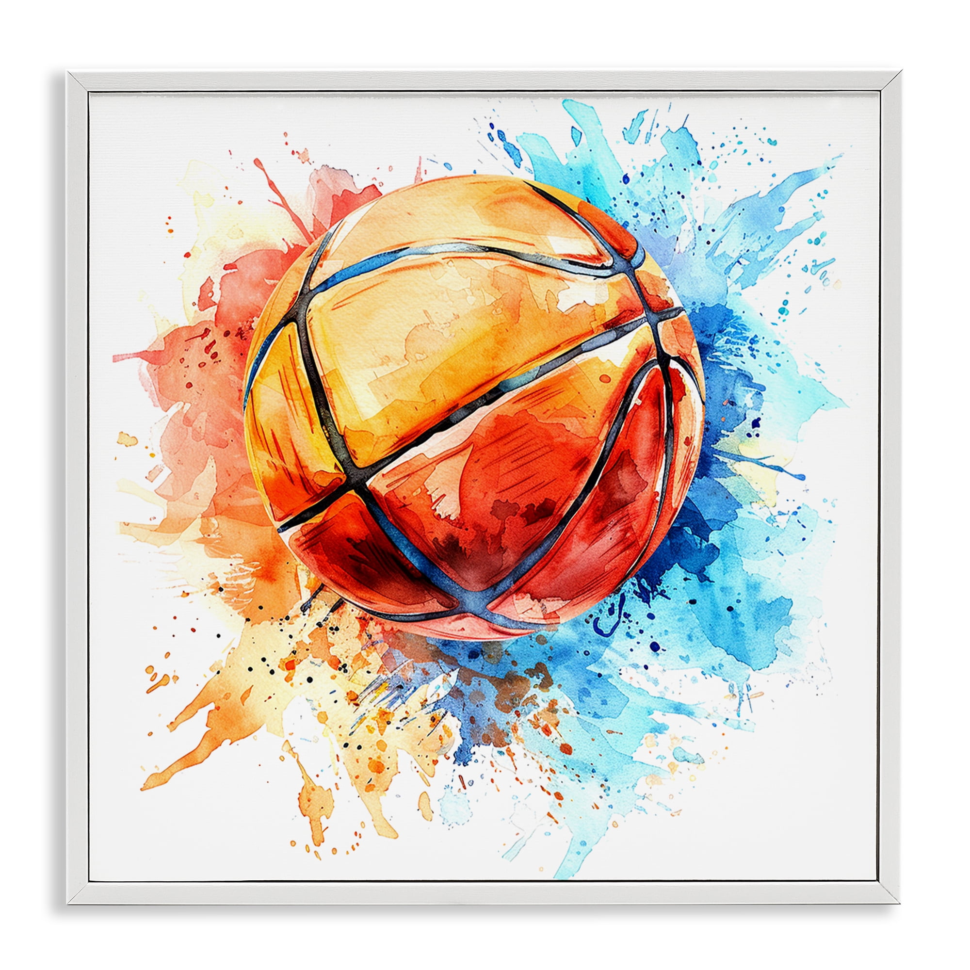 Stupell Industries Basketball Chromatic Splash Sports Painting White Framed Art Print Wall Art, 17 x 17