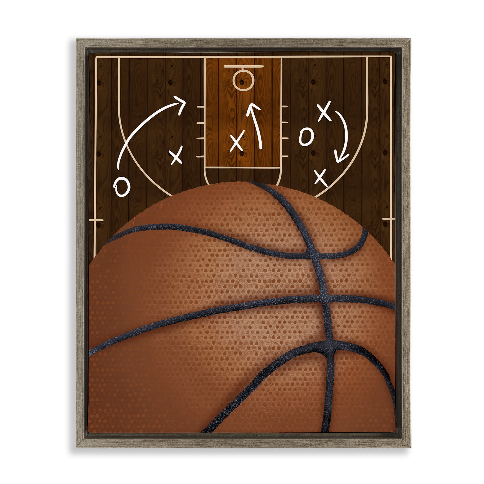 Stupell Industries Basketball Court Tactics Brown Framed Floater Canvas Wall Art, design by Jennifer Stith