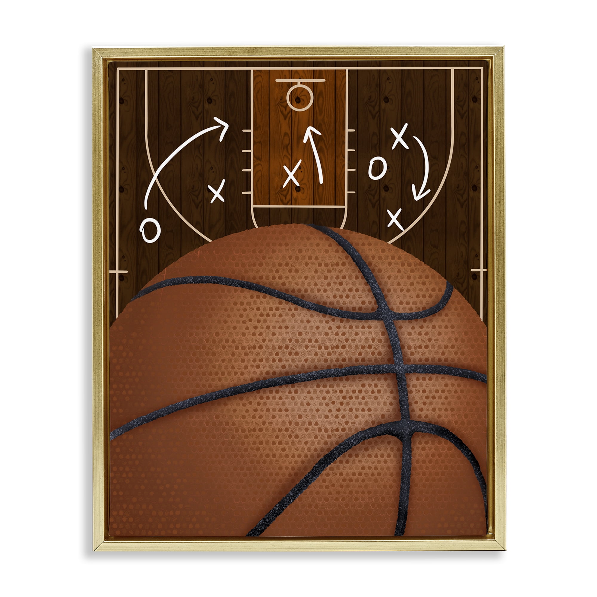 Stupell Industries Basketball Court Tactics Gold Framed Floater Canvas Wall Art, design by Jennifer Stith