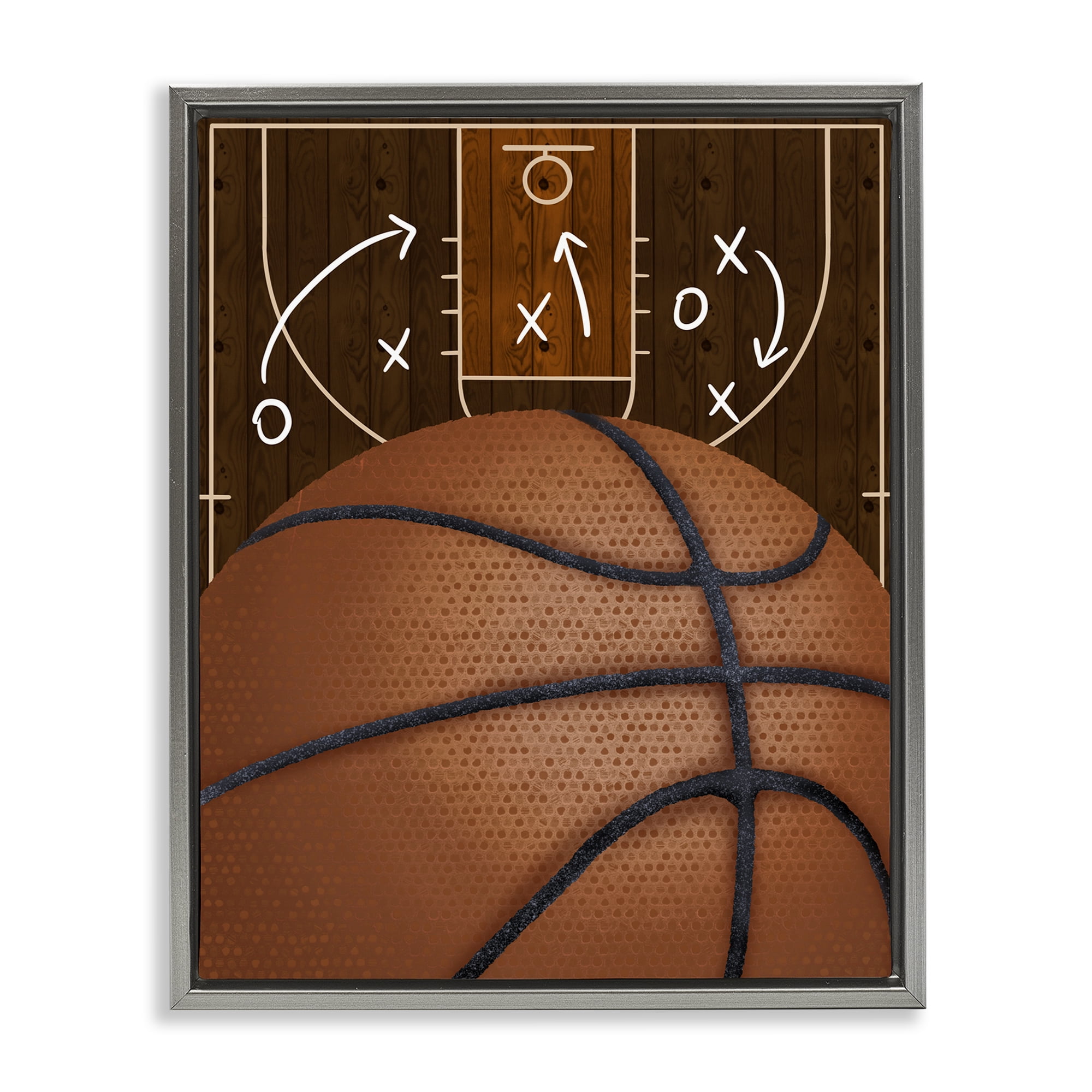 Stupell Industries Basketball Court Tactics Gray Framed Floater Canvas Wall Art, design by Jennifer Stith