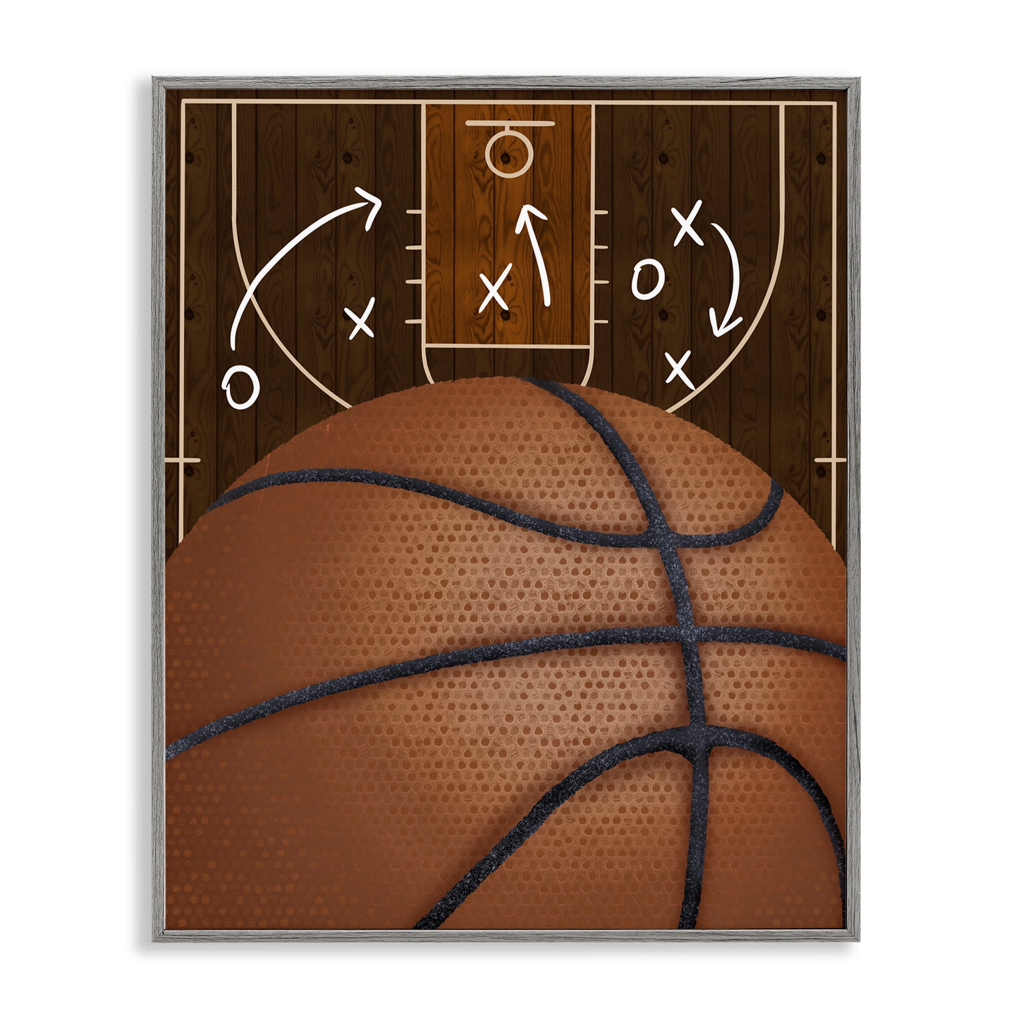 Stupell Industries Basketball Court Tactics Gray Framed Giclee Art, design by Jennifer Stith