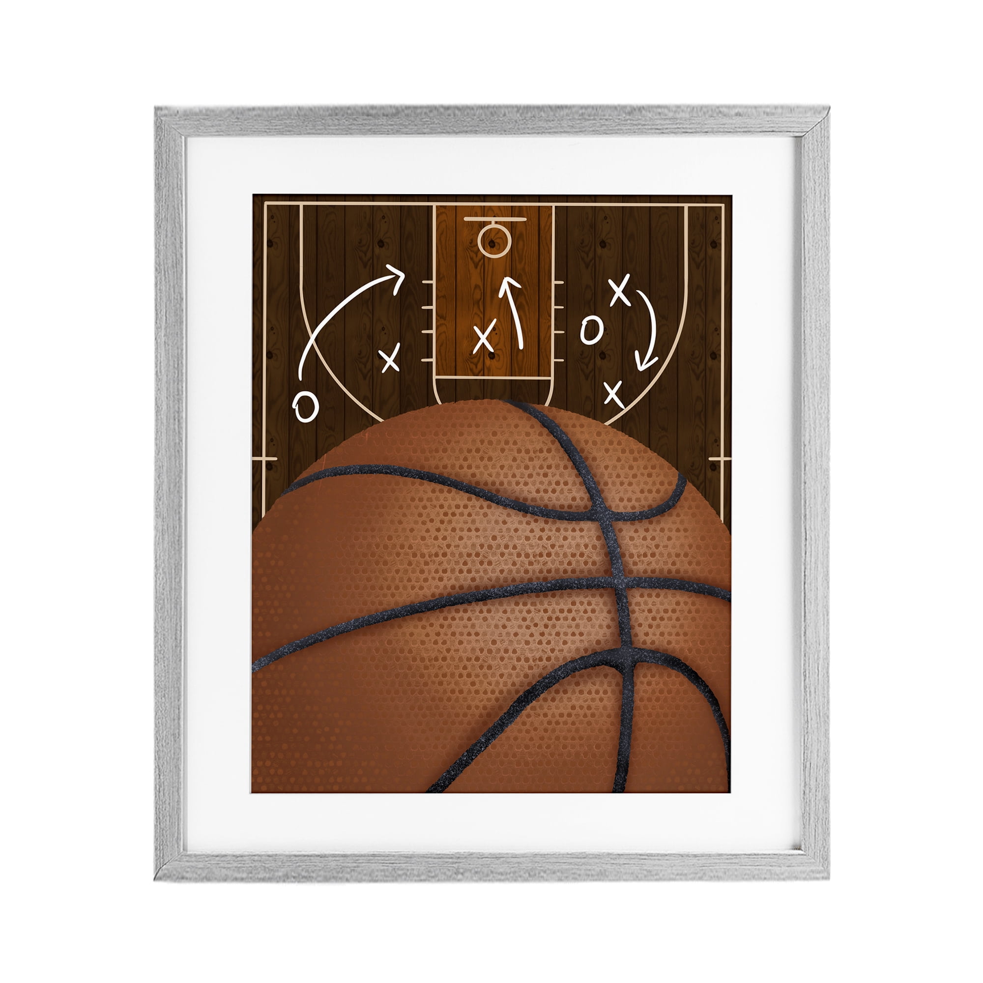 Stupell Industries Basketball Court Tactics Gray Framed Print Under Glass, design by Jennifer Stith