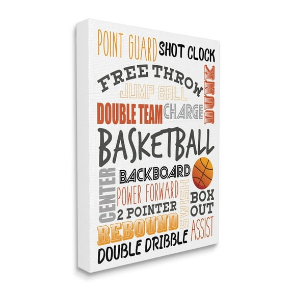 Stupell Industries Basketball Game Terms Orange Typography Kids' Sports Sports Painting Gallery Wrapped Canvas Print Wall Art, 36 x 48