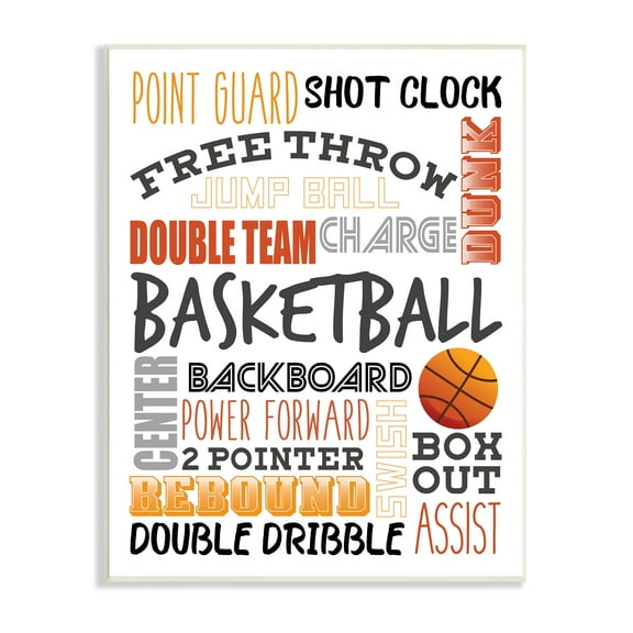 Stupell Industries Basketball Game Terms Orange Typography Kids' Sports Sports Painting Unframed Art Print Wall Art, 10 x 15