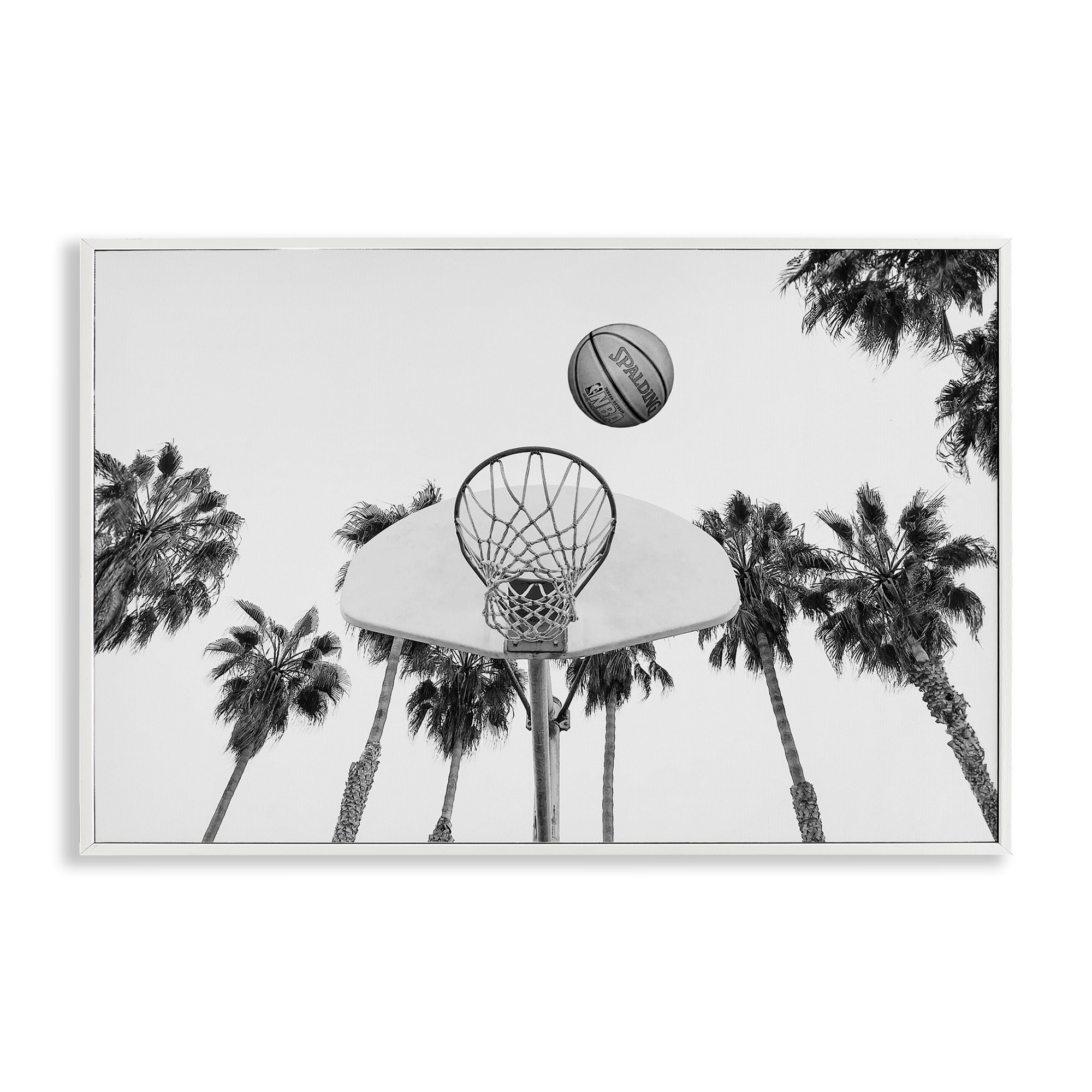 Stupell Industries Basketball Hoop with Palms Sports Painting White Framed Art Print Wall Art, 30 x 20