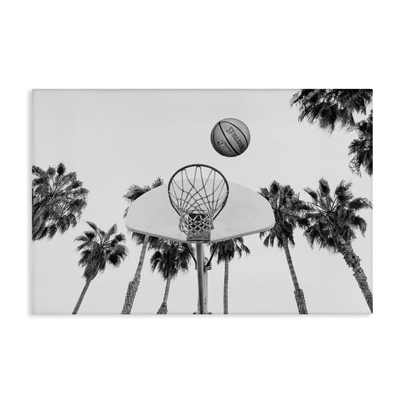 Stupell Industries Basketball Hoop with Palms Sports Painting Wrapped Canvas Art Print Wall Art, 36 x 24
